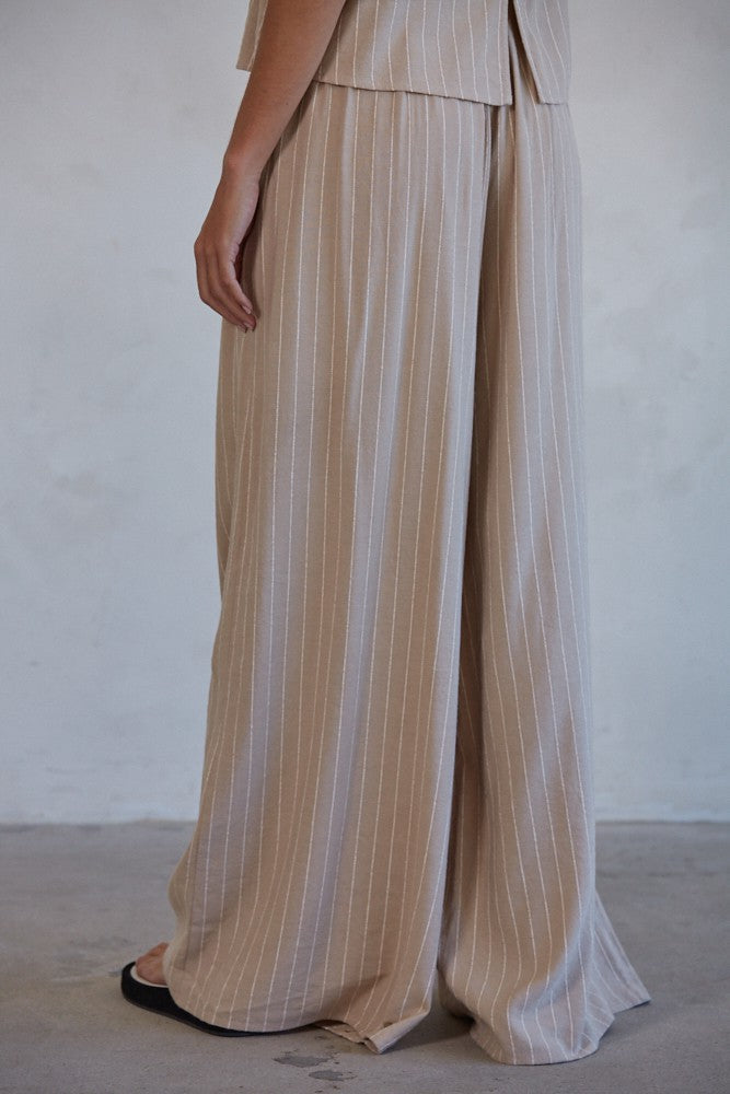 By Together | Tan Striped Wide Leg Linen Pants | Sweetest Stitch