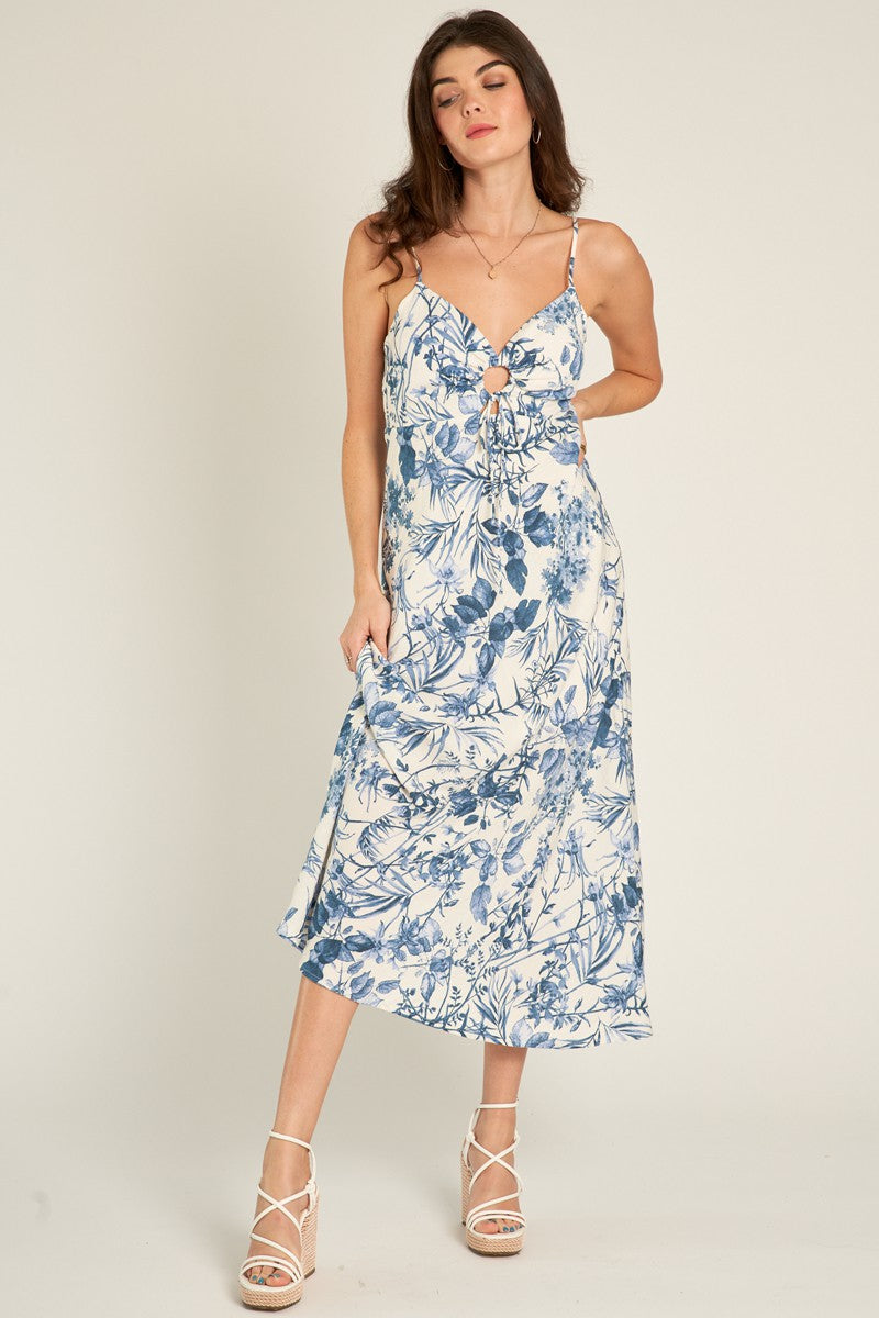 En Creme | Blue Floral Midi Dress | Sweetest Stitch Online Boutique