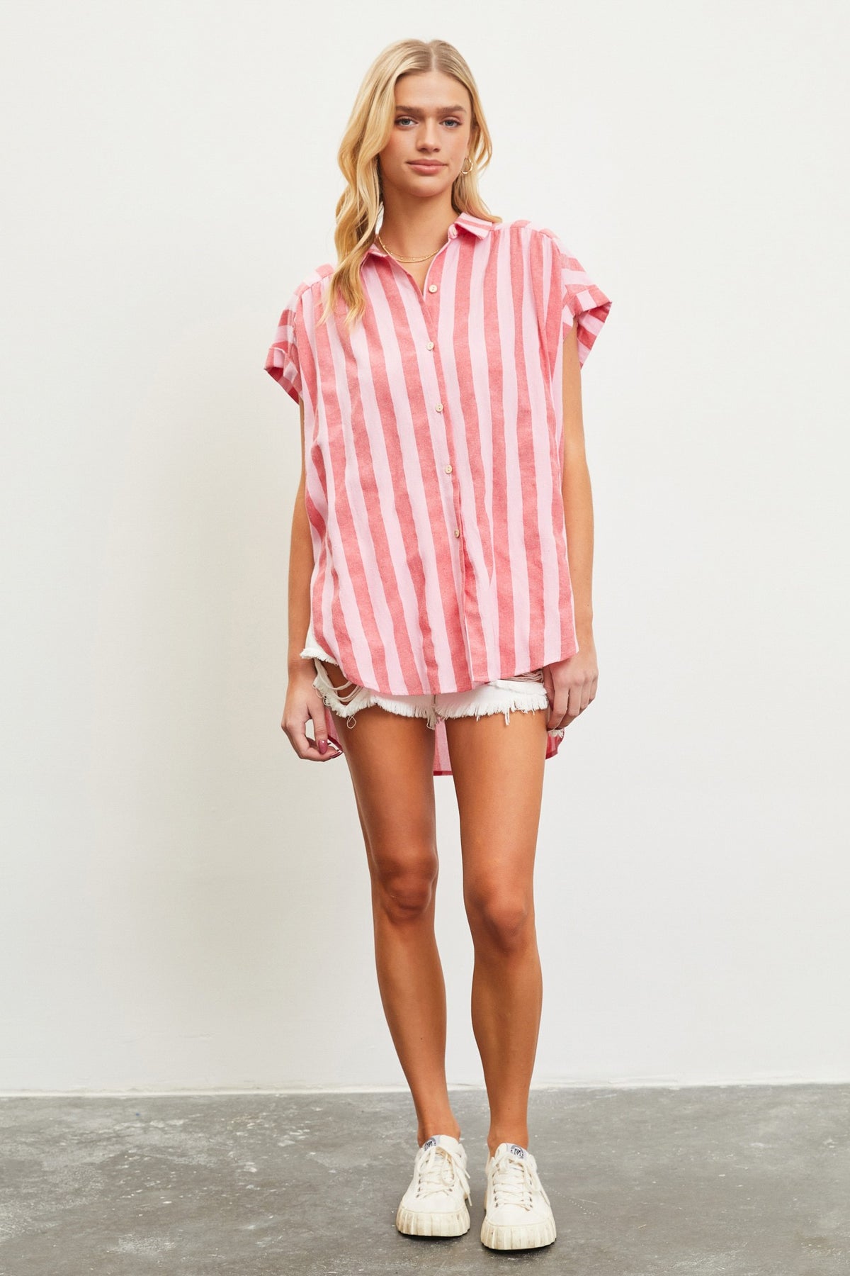 Mustard Seed | Pink Striped Button Down Top Most | Sweetest Stitch