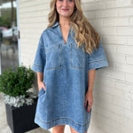 Miou Muse | Blair Denim Short Sleeve Mini Dress | Sweetest Stitch