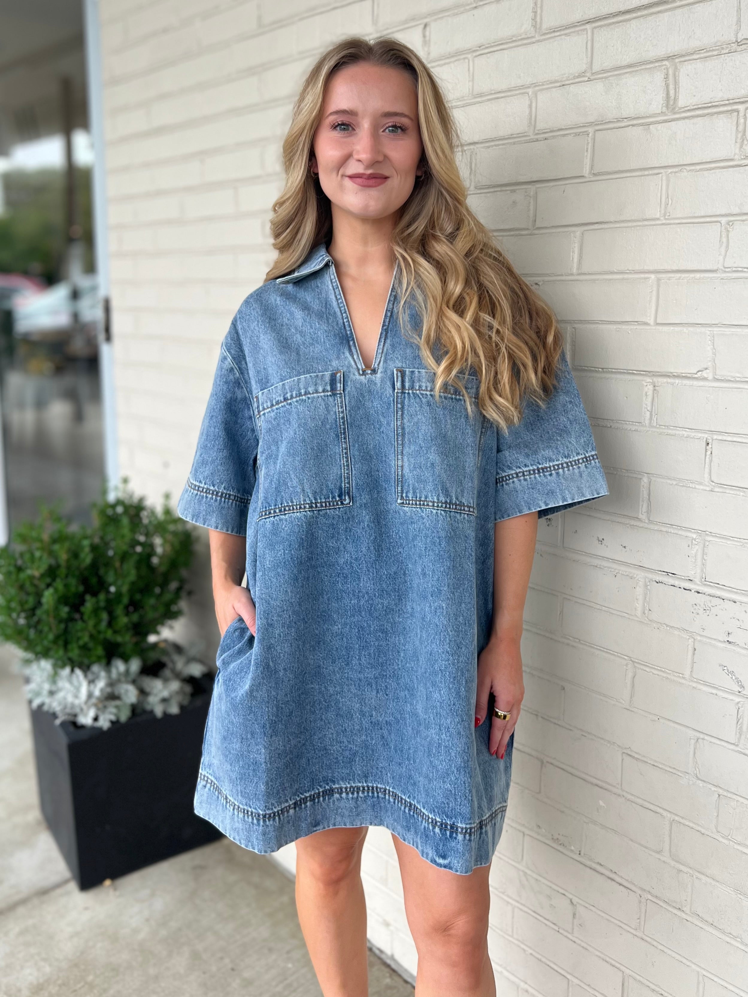 Miou Muse | Blair Denim Short Sleeve Mini Dress | Sweetest Stitch