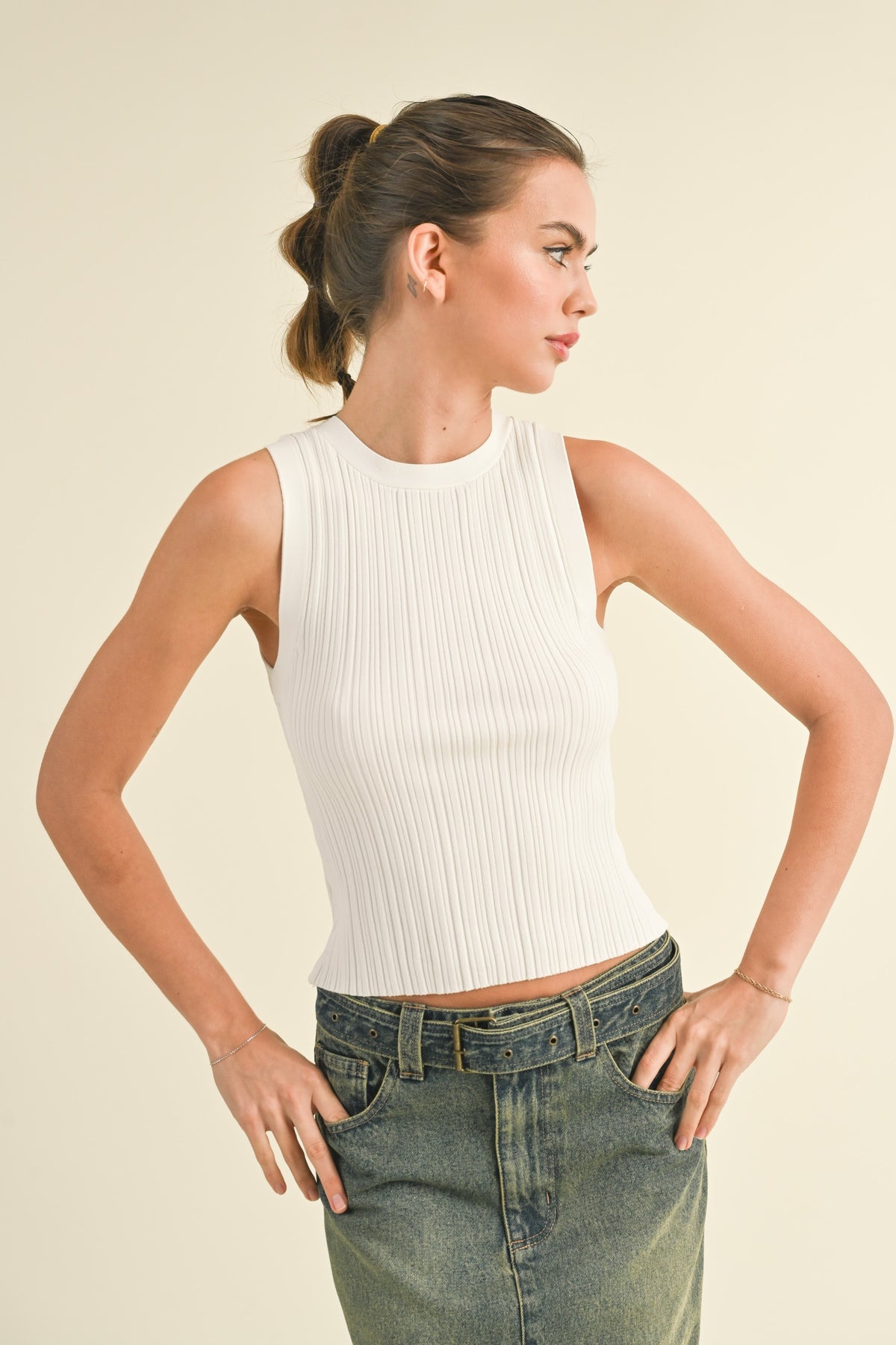 Miou Muse | Ribbed Off White Tank Top | Sweetest Stich Richmond