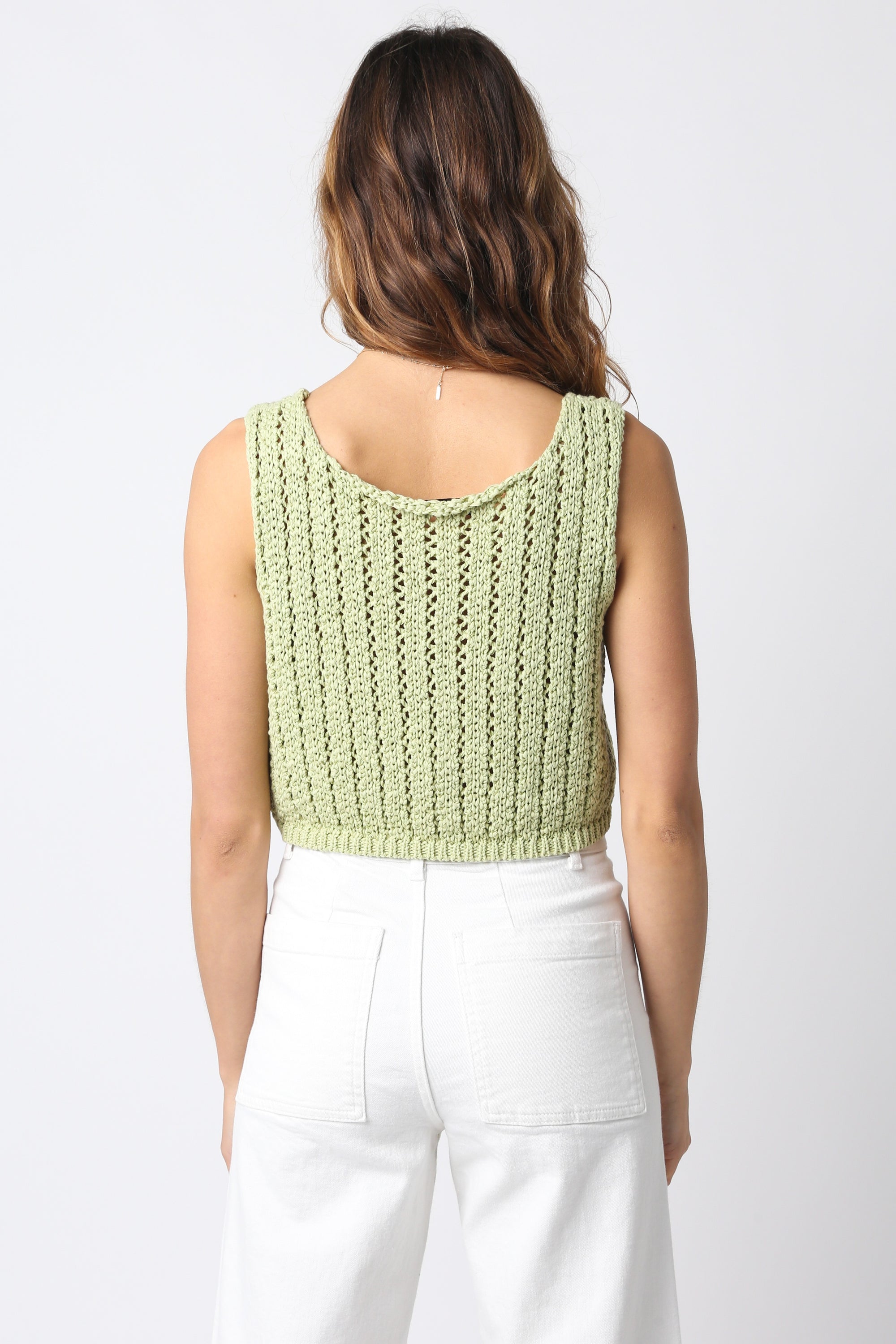 Olivaceous | Green Knit Cropped Button Front Top | Sweetest Stitch