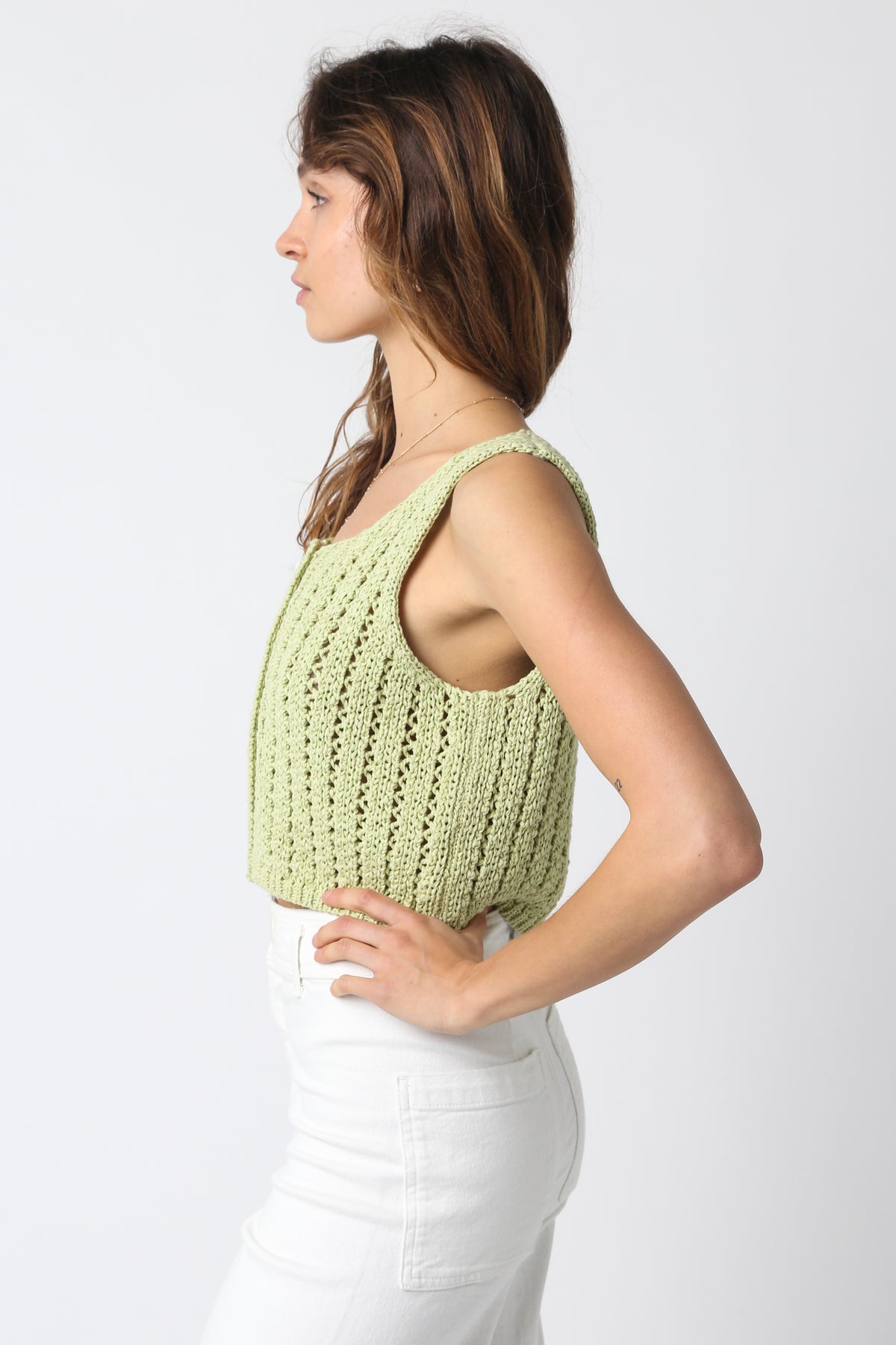 Olivaceous | Green Knit Cropped Button Front Top | Sweetest Stitch