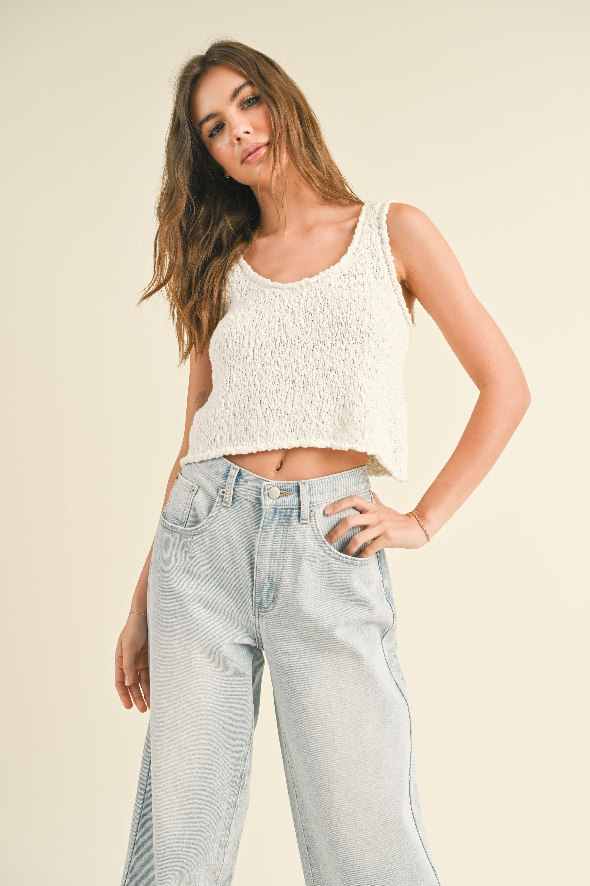 Miou Muse | White Textured Knit Crop Top | Sweetest Stitch Shop