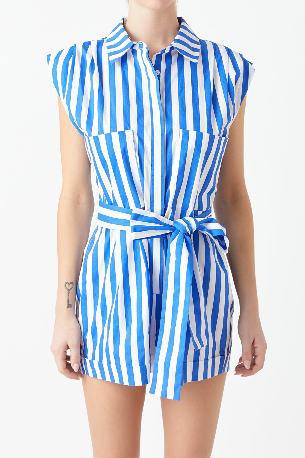 Grey Lab | Blue Striped Pintuck Romper | Sweetest Stitch Boutique