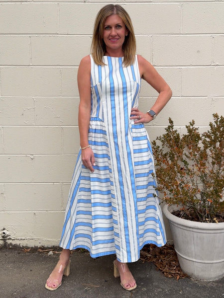 edikted blue and white striped dress Edikted Womens Nori Pinstripe Fold Over Dress main image 1