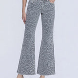 Mary Flare Jeans - Gray Leopard