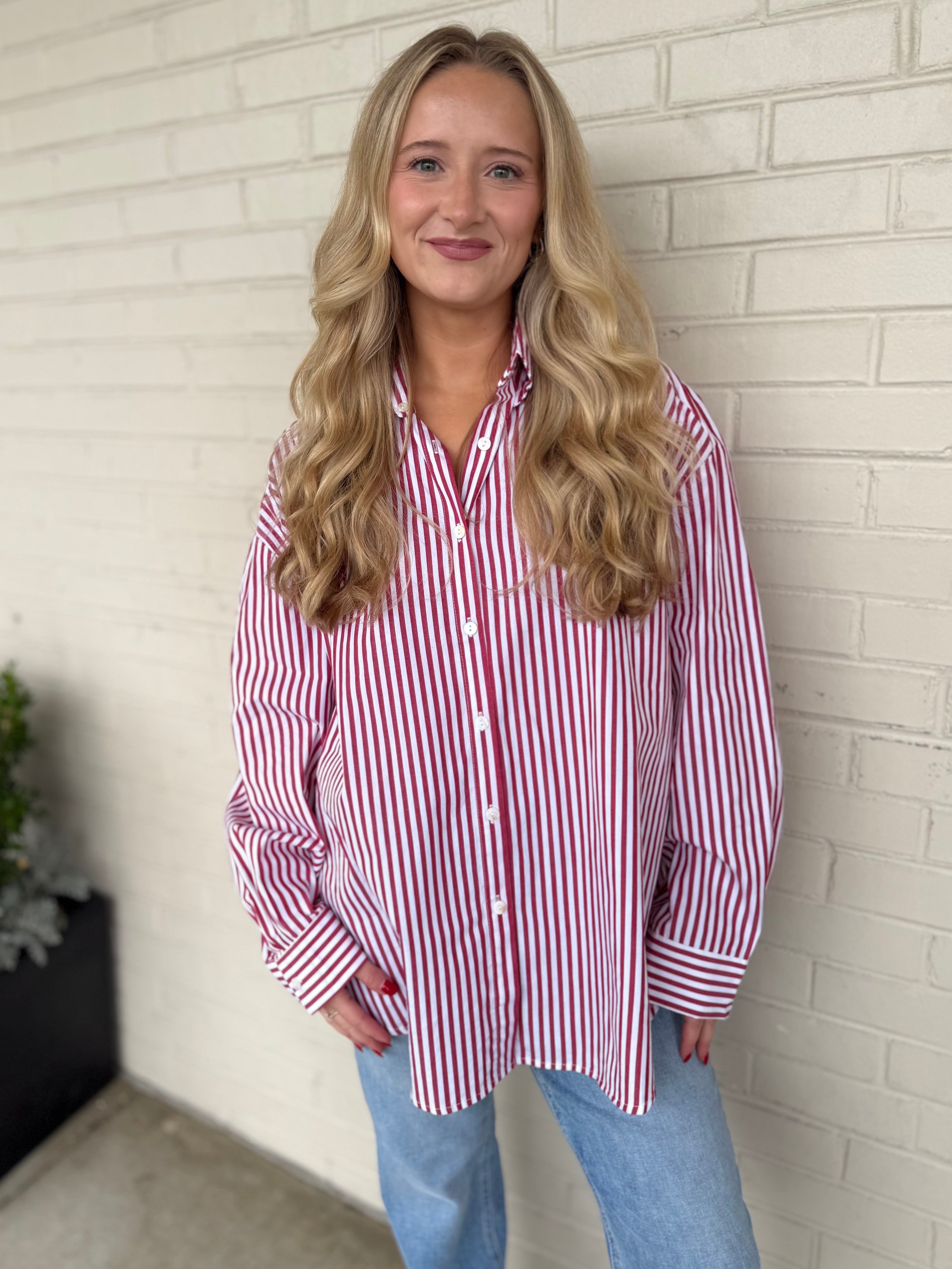 Olivaceous | Demi Striped Button Down Top | Sweetest Stitch