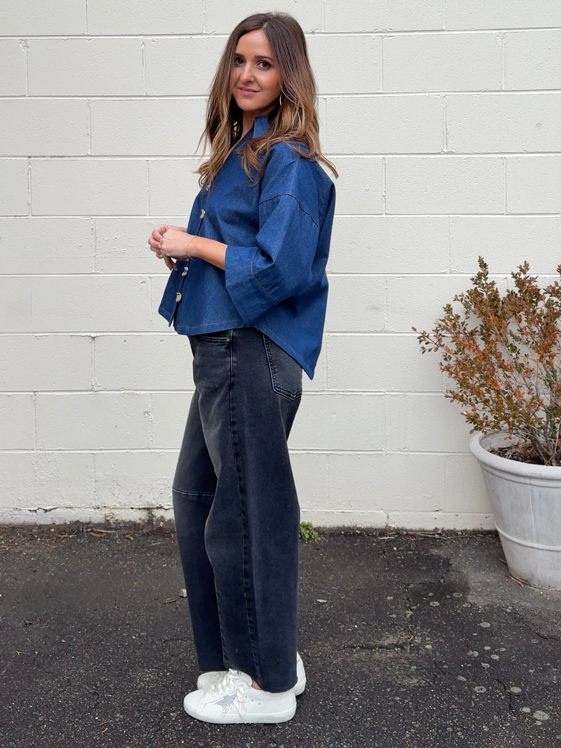 THML | Salem Button Front Denim Top | Sweetest Stitch Boutique