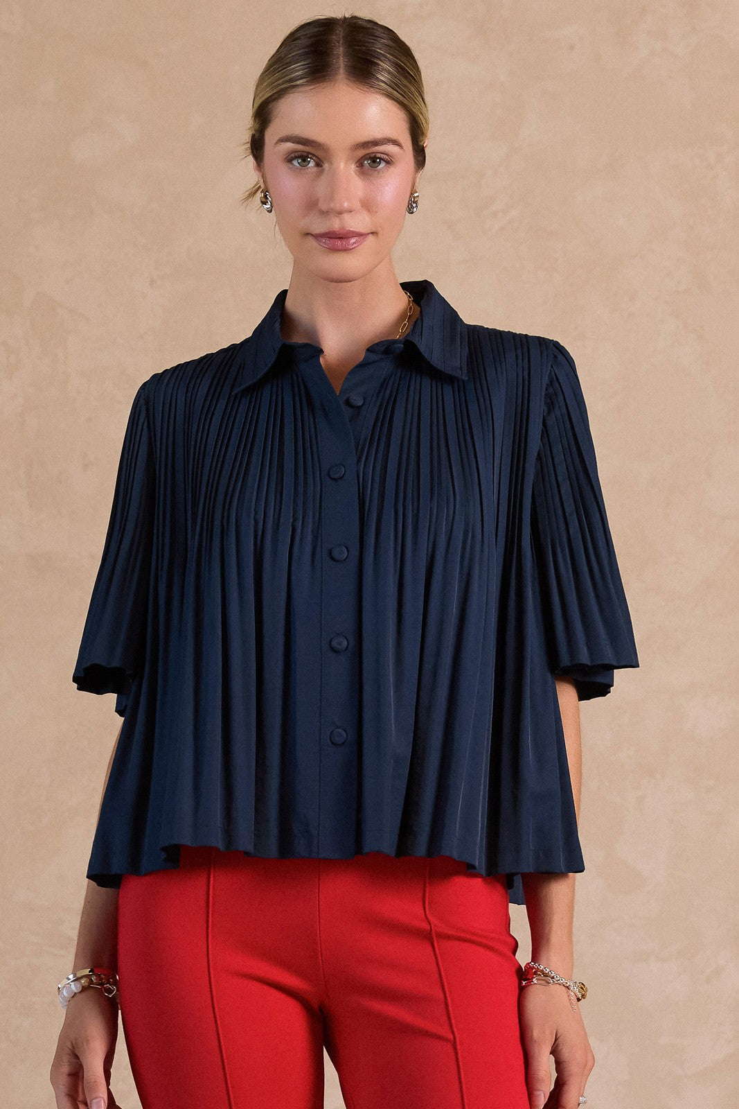 Current Air | Margot Pleated Top - Navy | Sweetest Stitch Boutique RVA