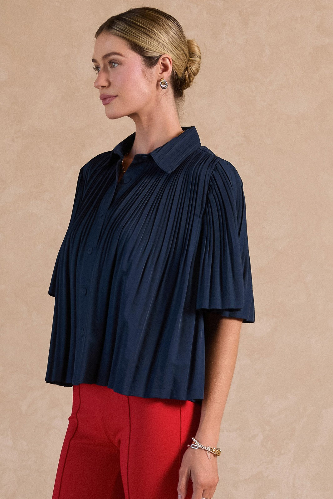 Current Air | Margot Pleated Top - Navy | Sweetest Stitch Boutique RVA