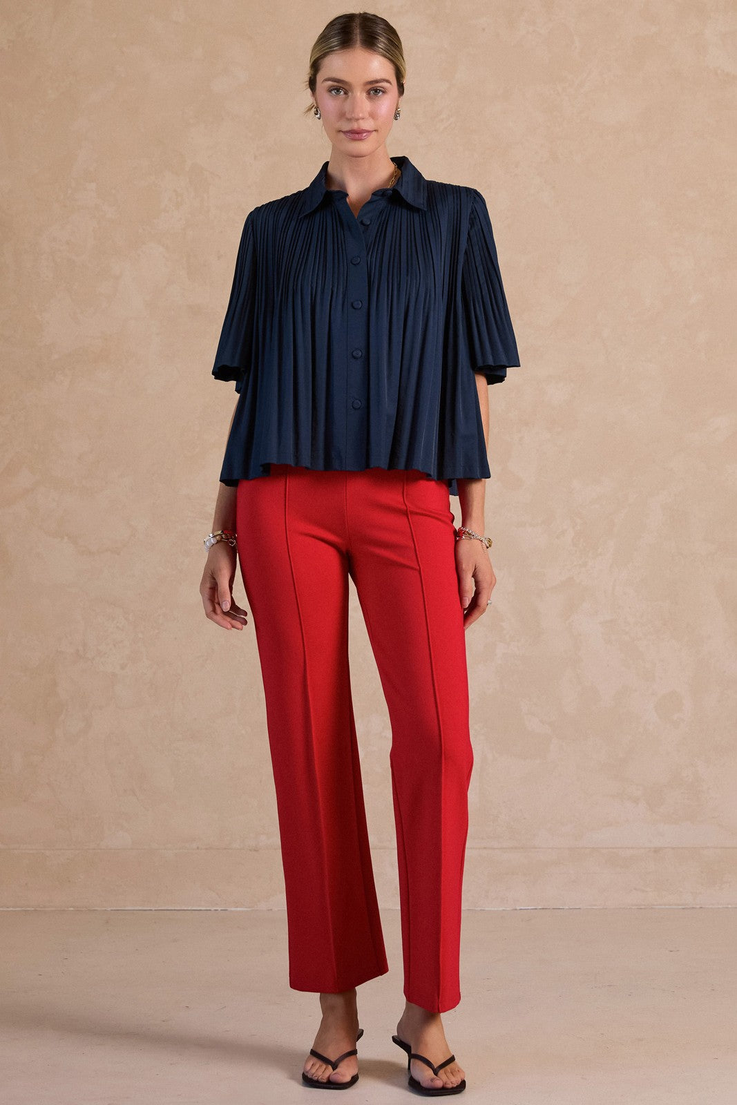 Current Air | Margot Pleated Top - Navy | Sweetest Stitch Boutique RVA