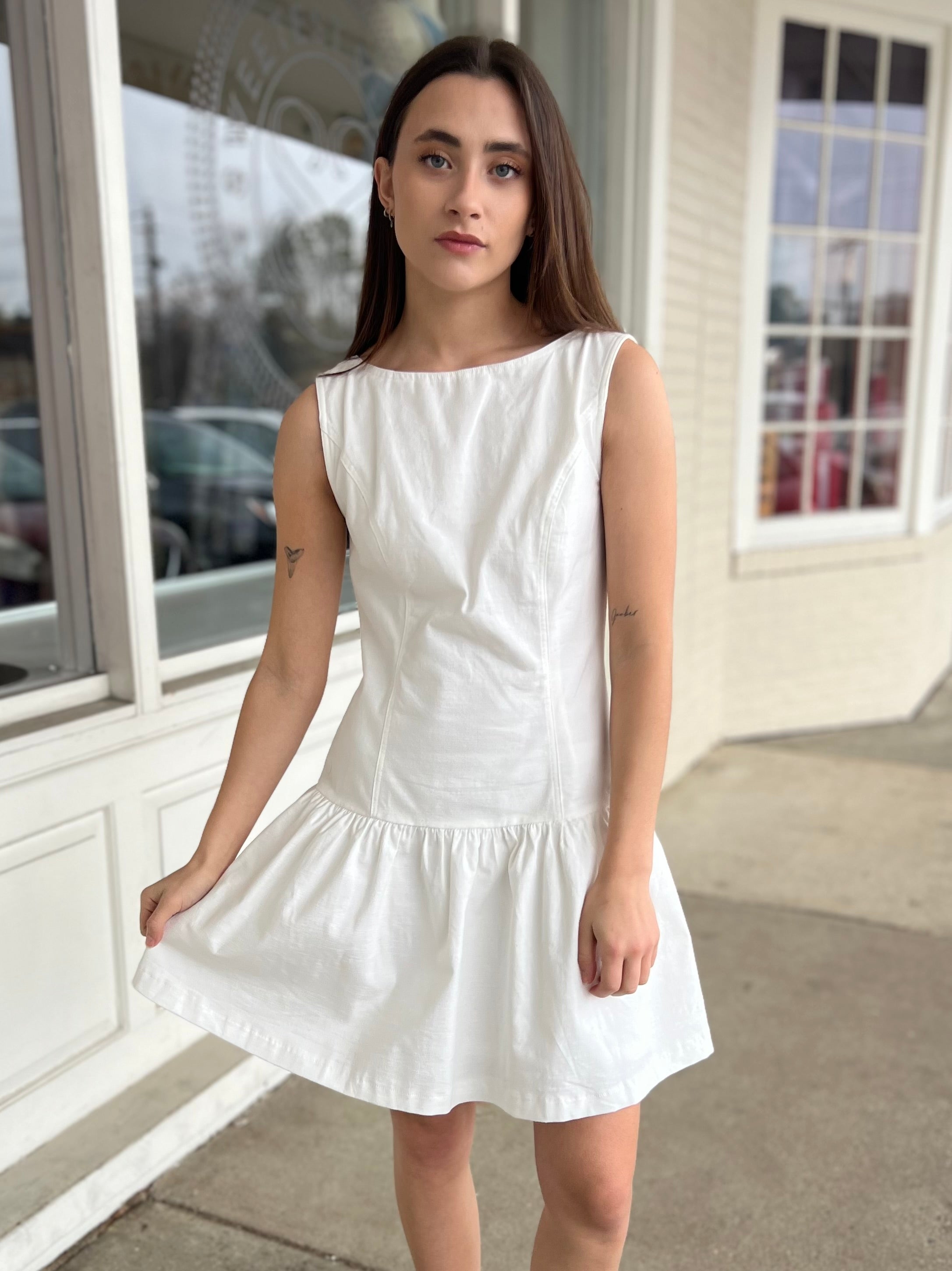 Idem Ditto | White Drop Waist Mini Dress | Sweetest Stitch
