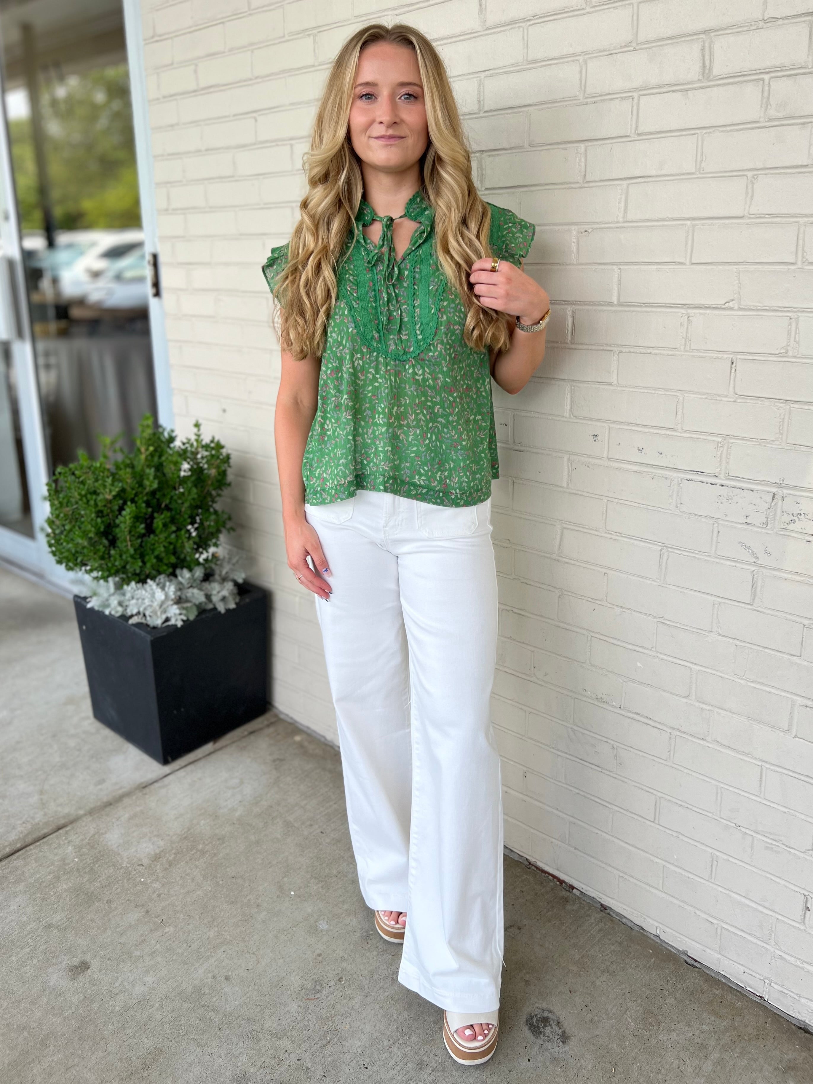 Olivaceous | Brooklyn Ruffle Tie Front Top | Sweetest Stitch Boutique