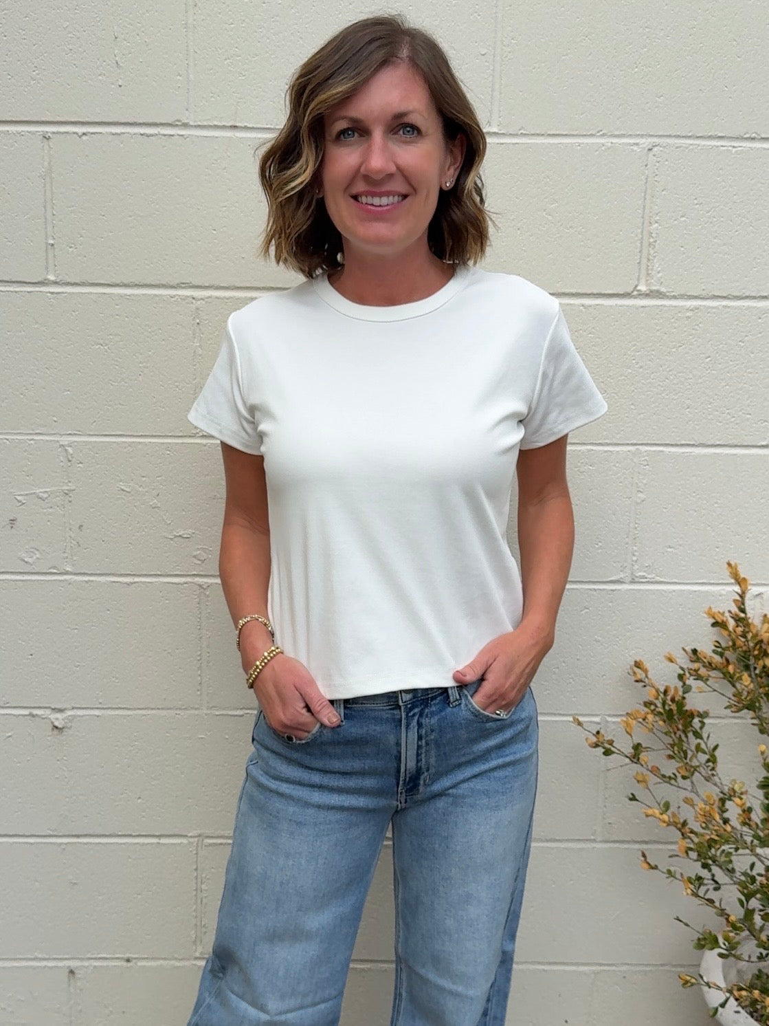 Olivaceous | Jackie Short Sleeve Perfect White Tee | Sweetest Stitch 