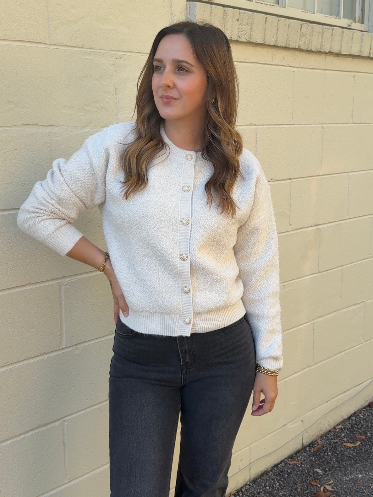 Entro | Madeline Button Front Sweater Ecru | Sweetest Stitch Boutique