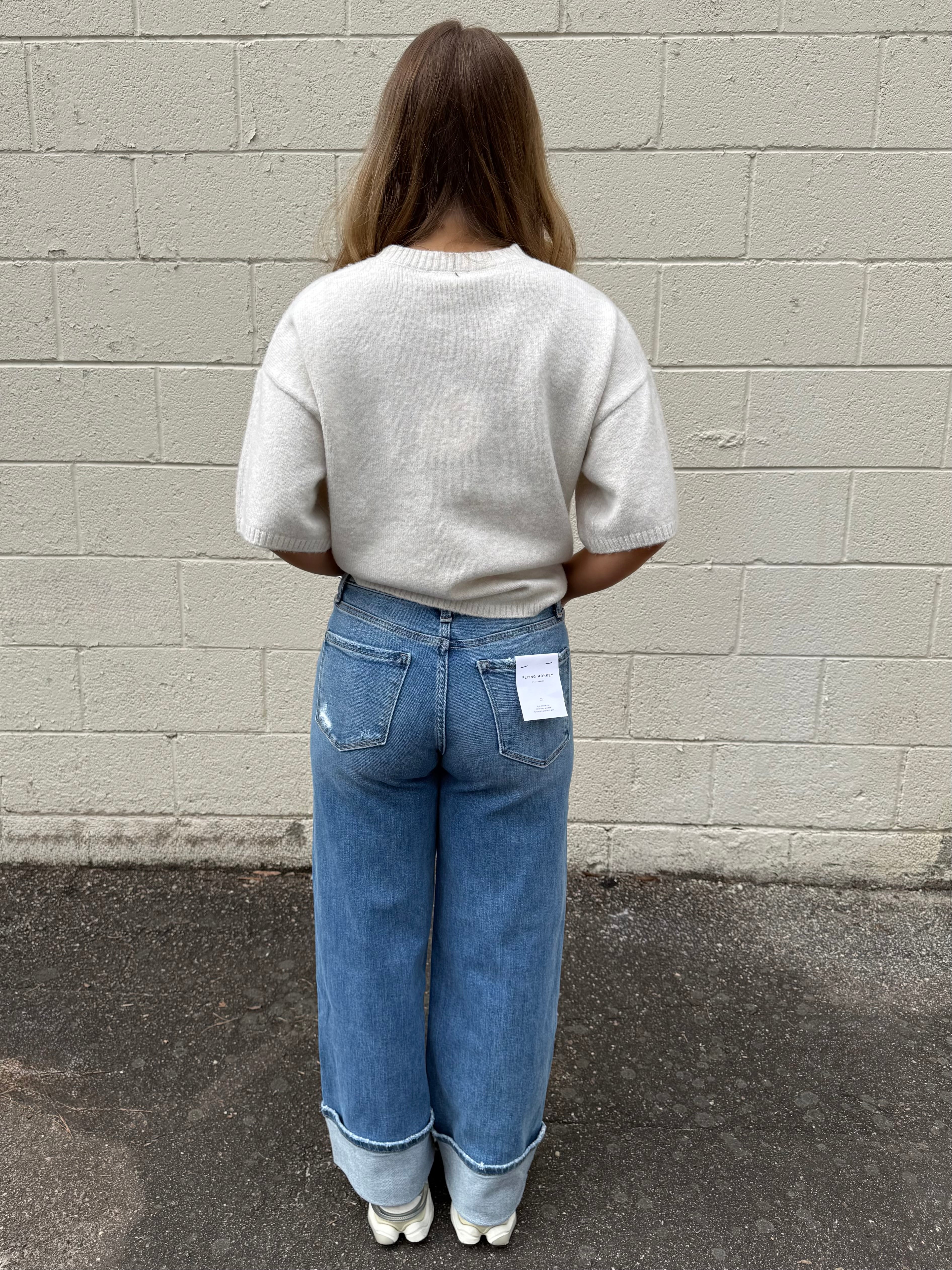 Flying Monkey | Alfie Cuffed Wide Leg Jeans | Sweetest Stitch