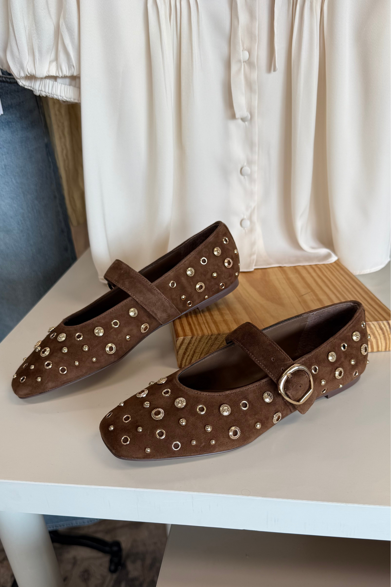 Dolce Vita | Mella Stud Flats - Cocoa Suede | Sweetest Stitch Boutique