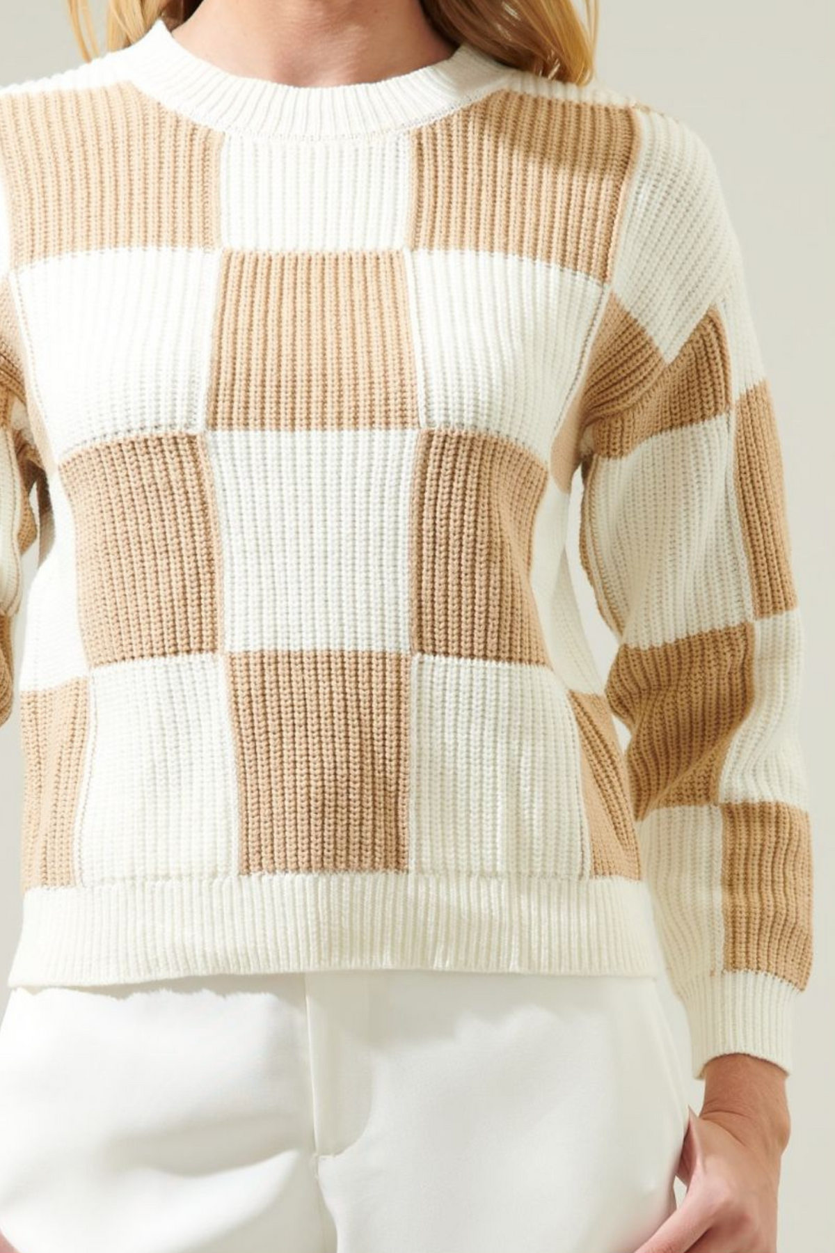 Sugar Lips | Neutral Checkered Sweater | Sweetest Stitch Boutique