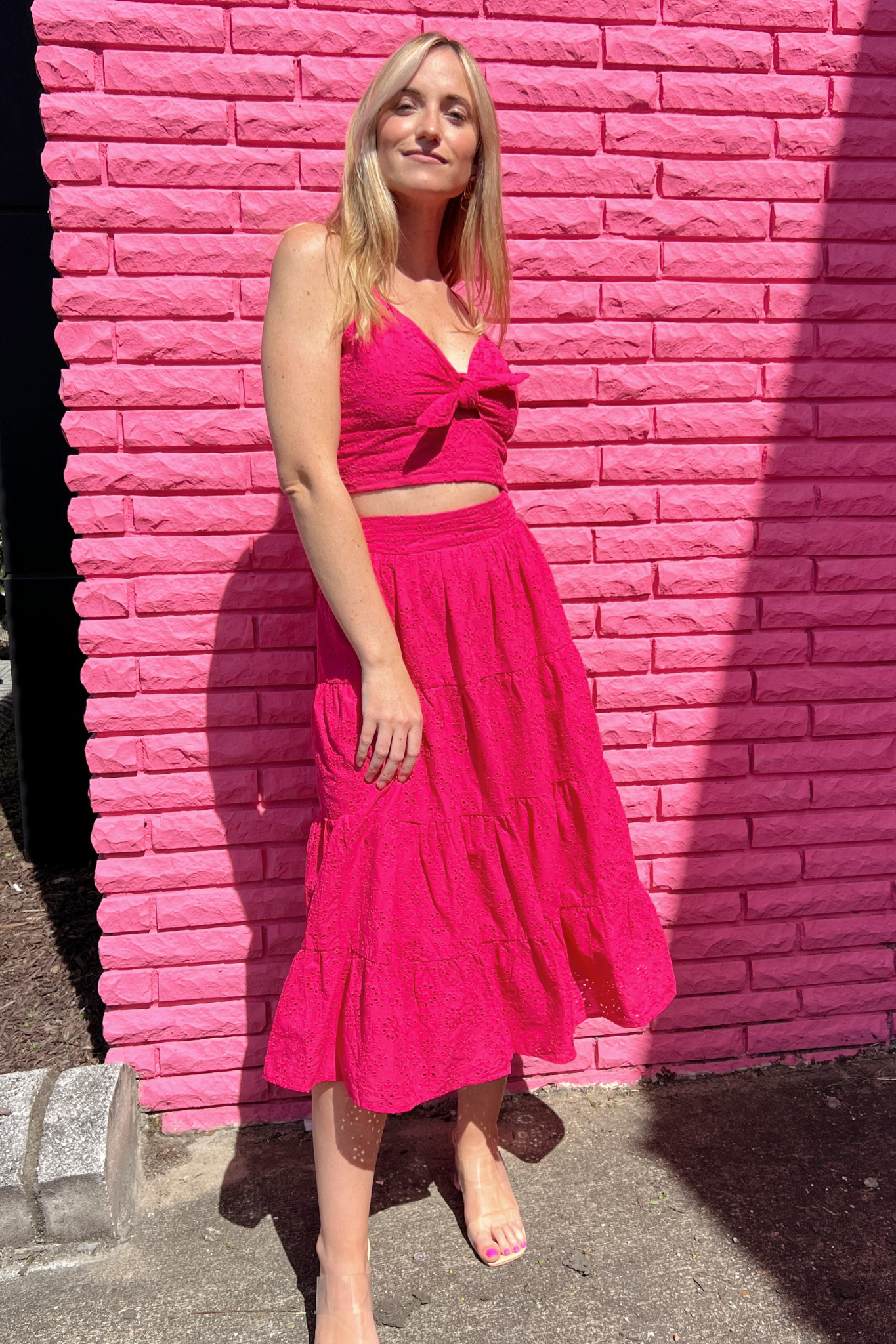Dress Forum | Pink Eyelet Midi Skirt | Sweetest Stitch Boutique RVA