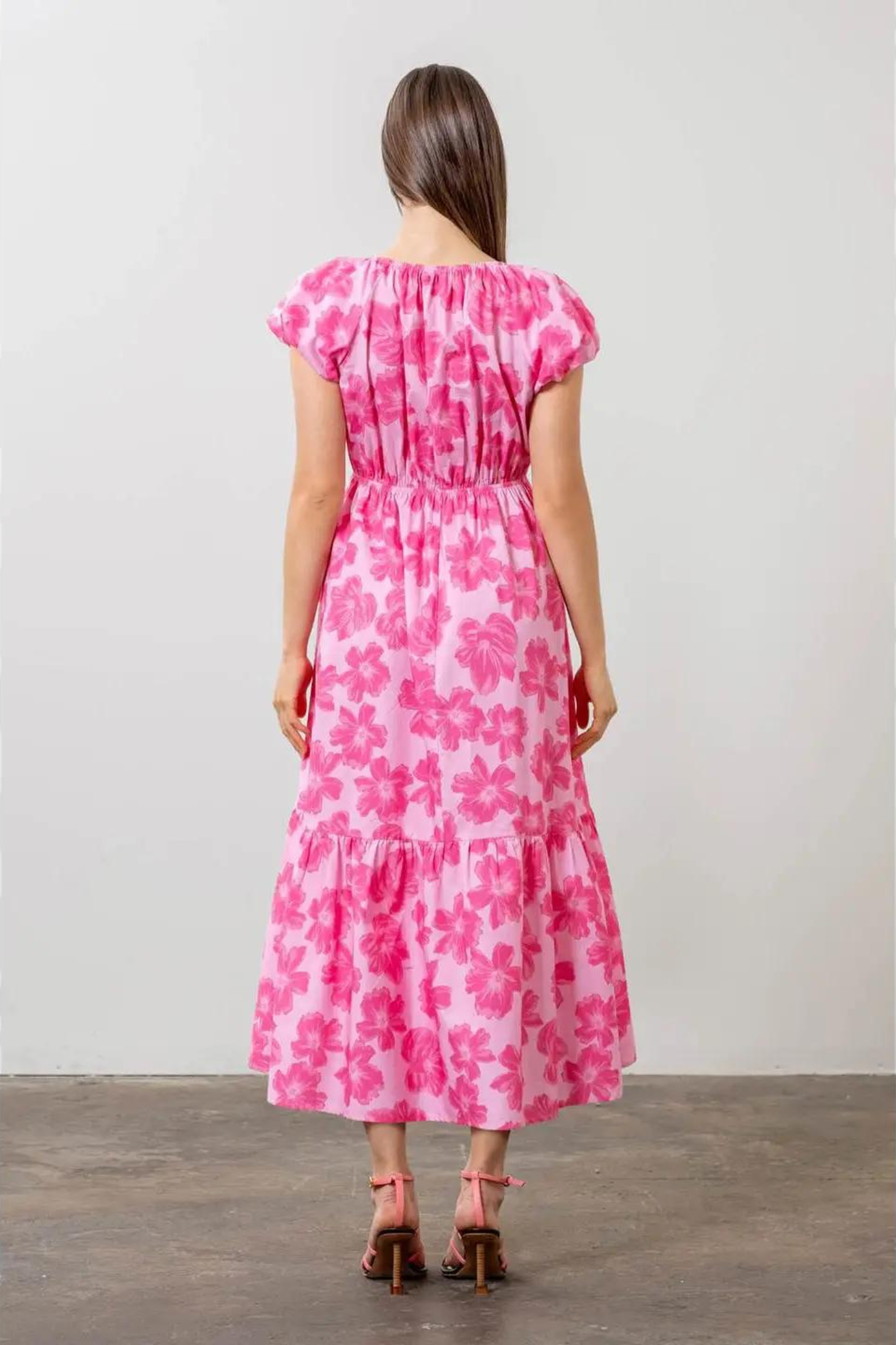 Moon River | Pink Floral Short Sleeve Midi Dress | Sweetest Stitch