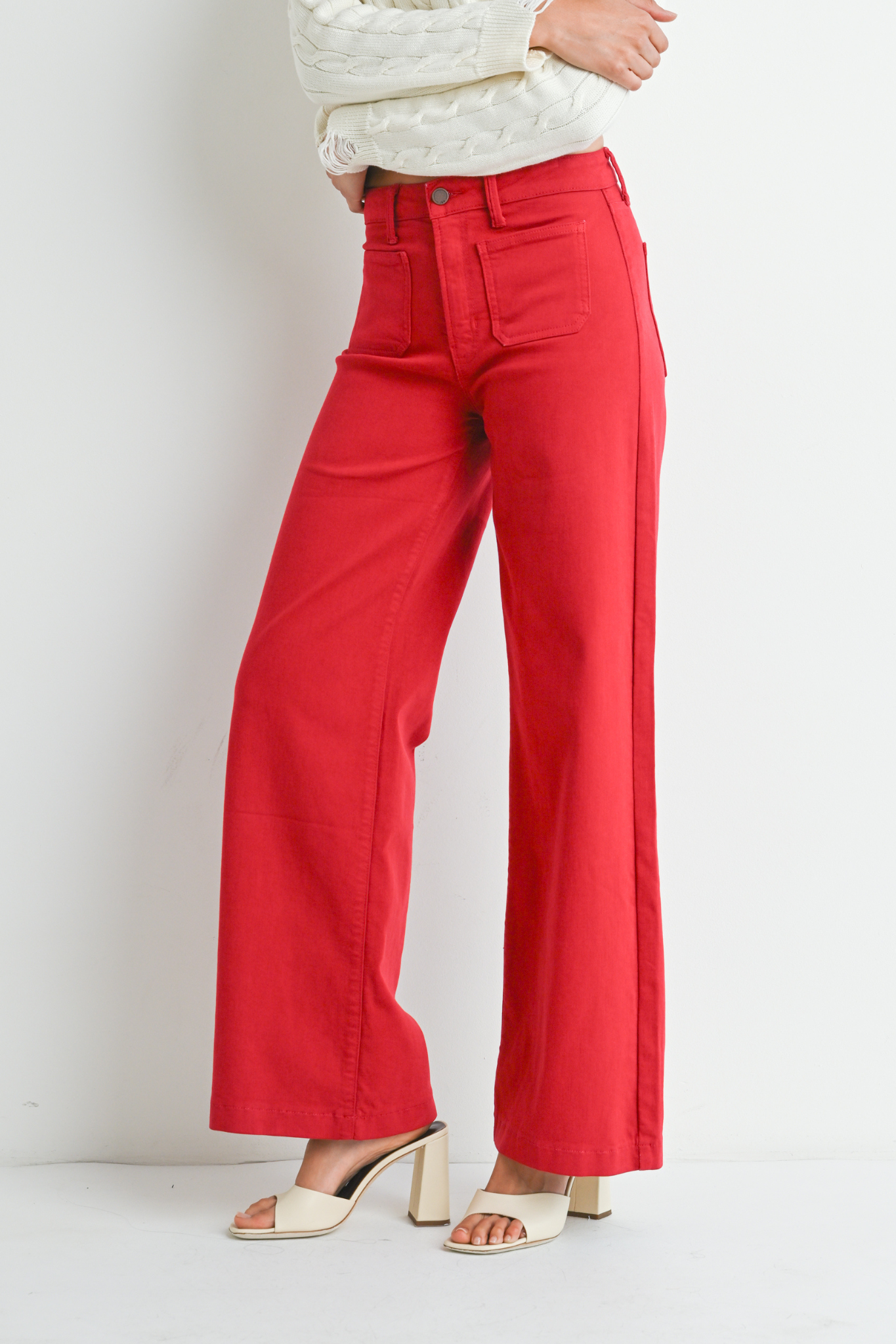 Just Black | Belle Patch Pocket Jeans - Dark Red | Sweetest Stitch 