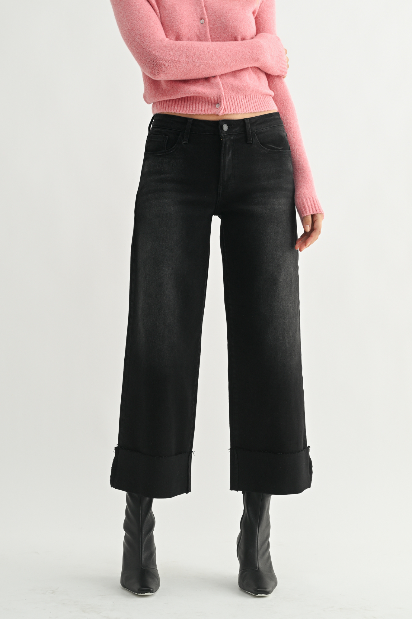 Just Black Denim | Paulina Wide Leg Cuffed Jeans | Sweetest Stitch