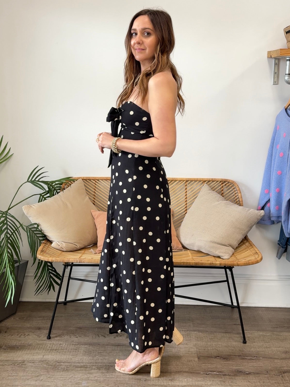 Dress Forum | Adelina Polka Dot Strapless Midi Dress | Sweetest Stitch