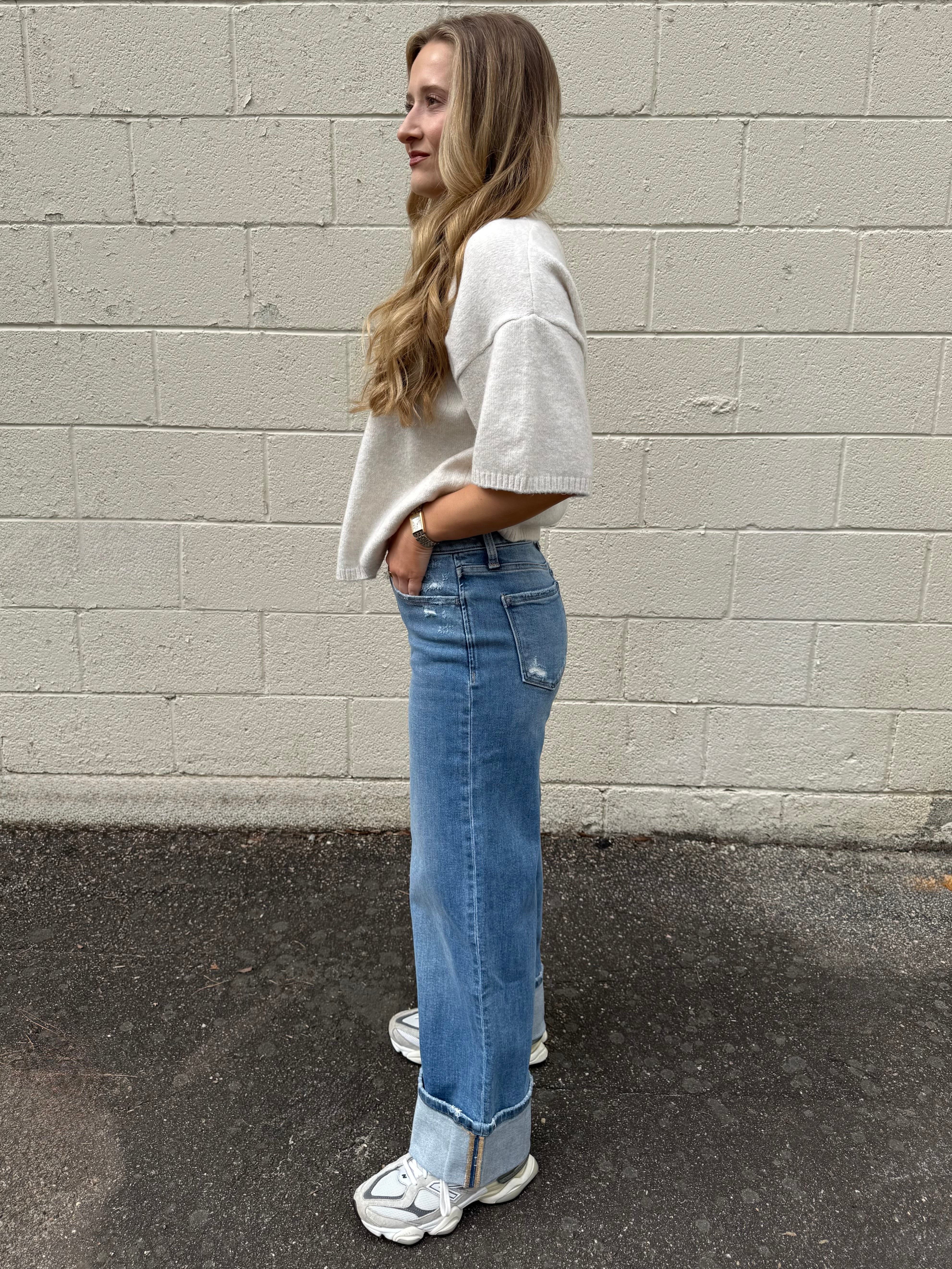 Flying Monkey | Alfie Cuffed Wide Leg Jeans | Sweetest Stitch