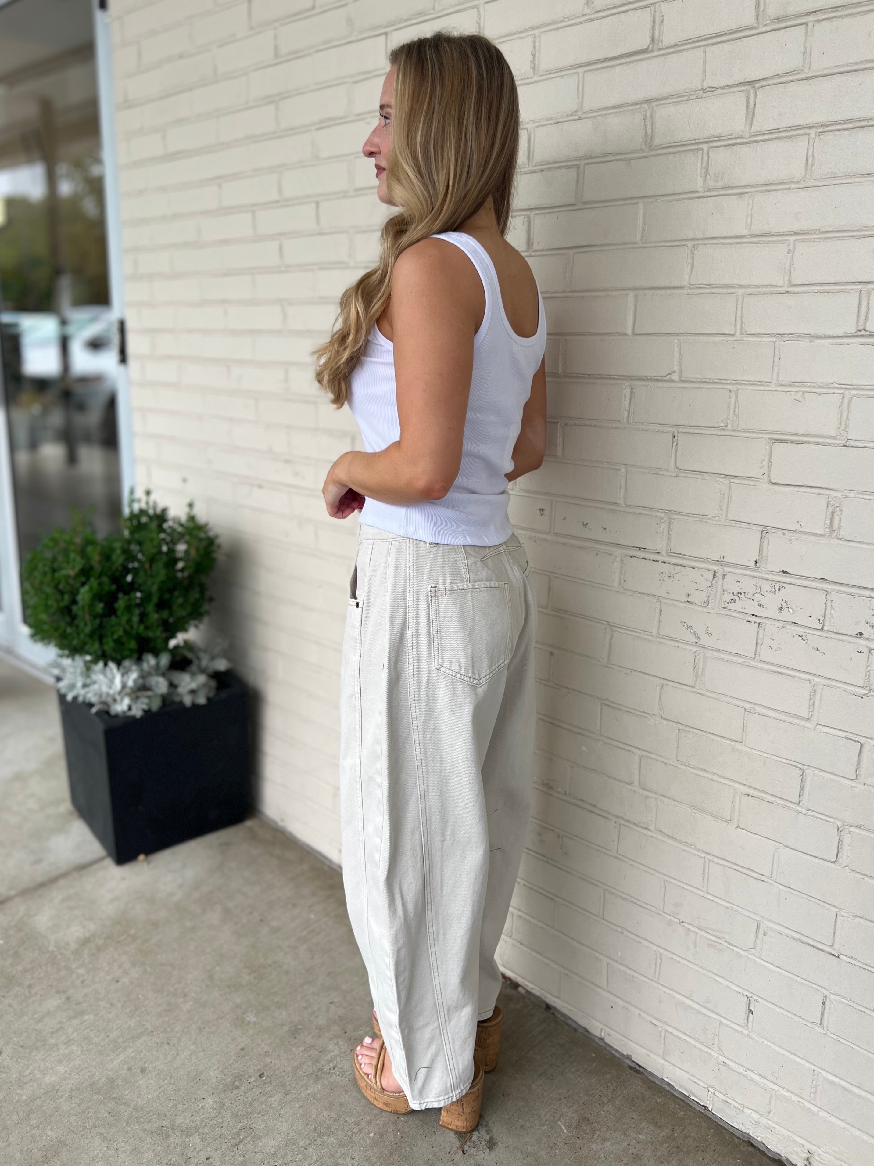 Miou Muse | Piper Barrel Leg Pants - Ecru | Sweetest Stitch Boutique