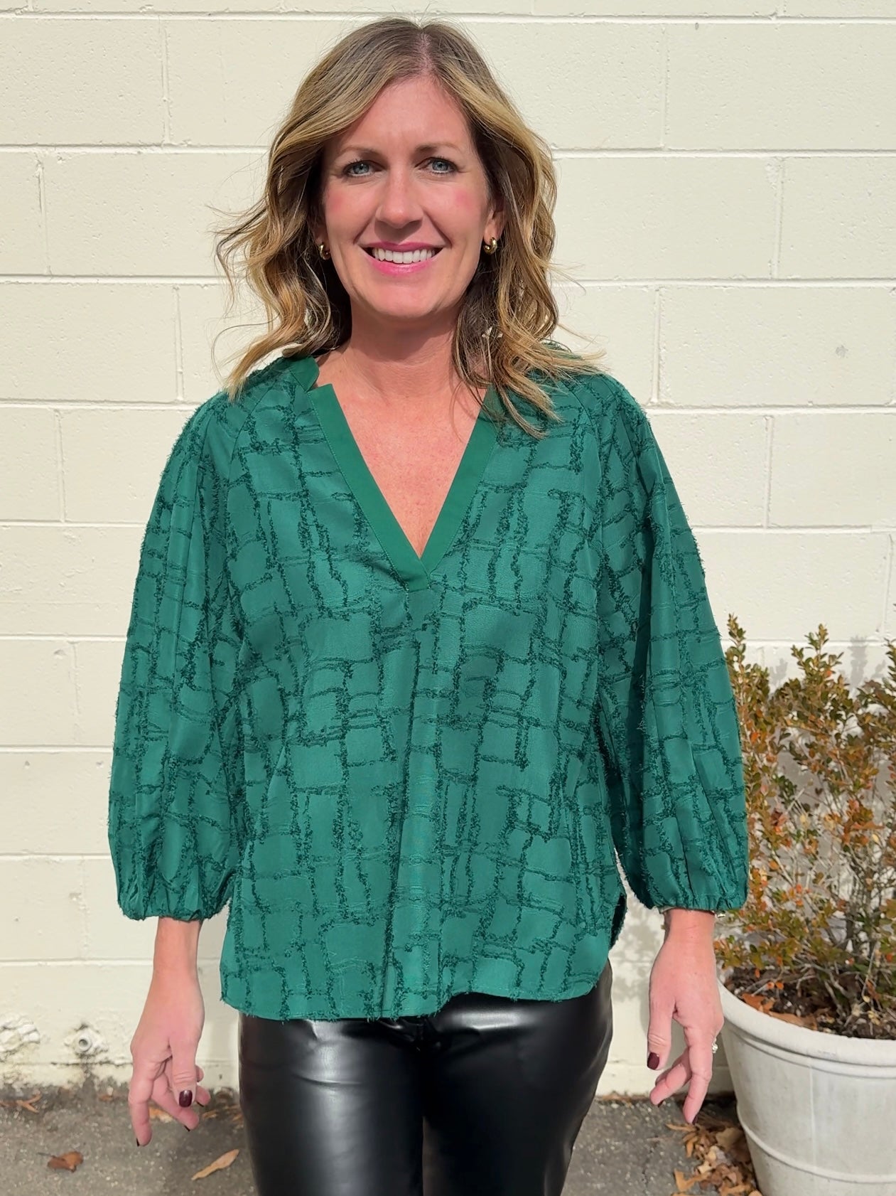 Current Air | Mira Textured V-Neck Top | Sweetest Stitch Boutique