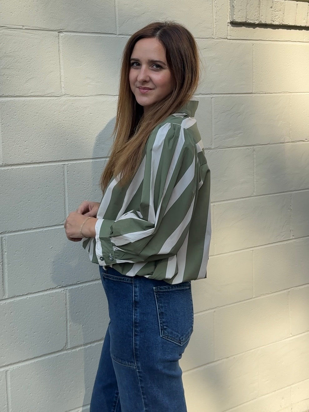 Entro | Carrie Olive Striped Top | Sweetest Stitch Boutique Richmond