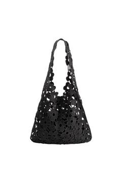 Melie Bianco | Black Aster Floral Shoulder Bag | Sweetest Stitch