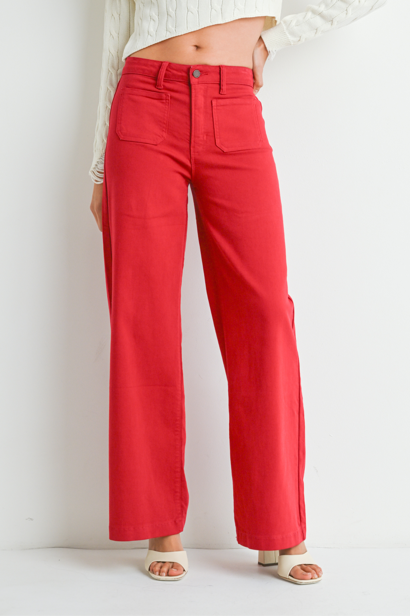 Just Black | Belle Patch Pocket Jeans - Dark Red | Sweetest Stitch 