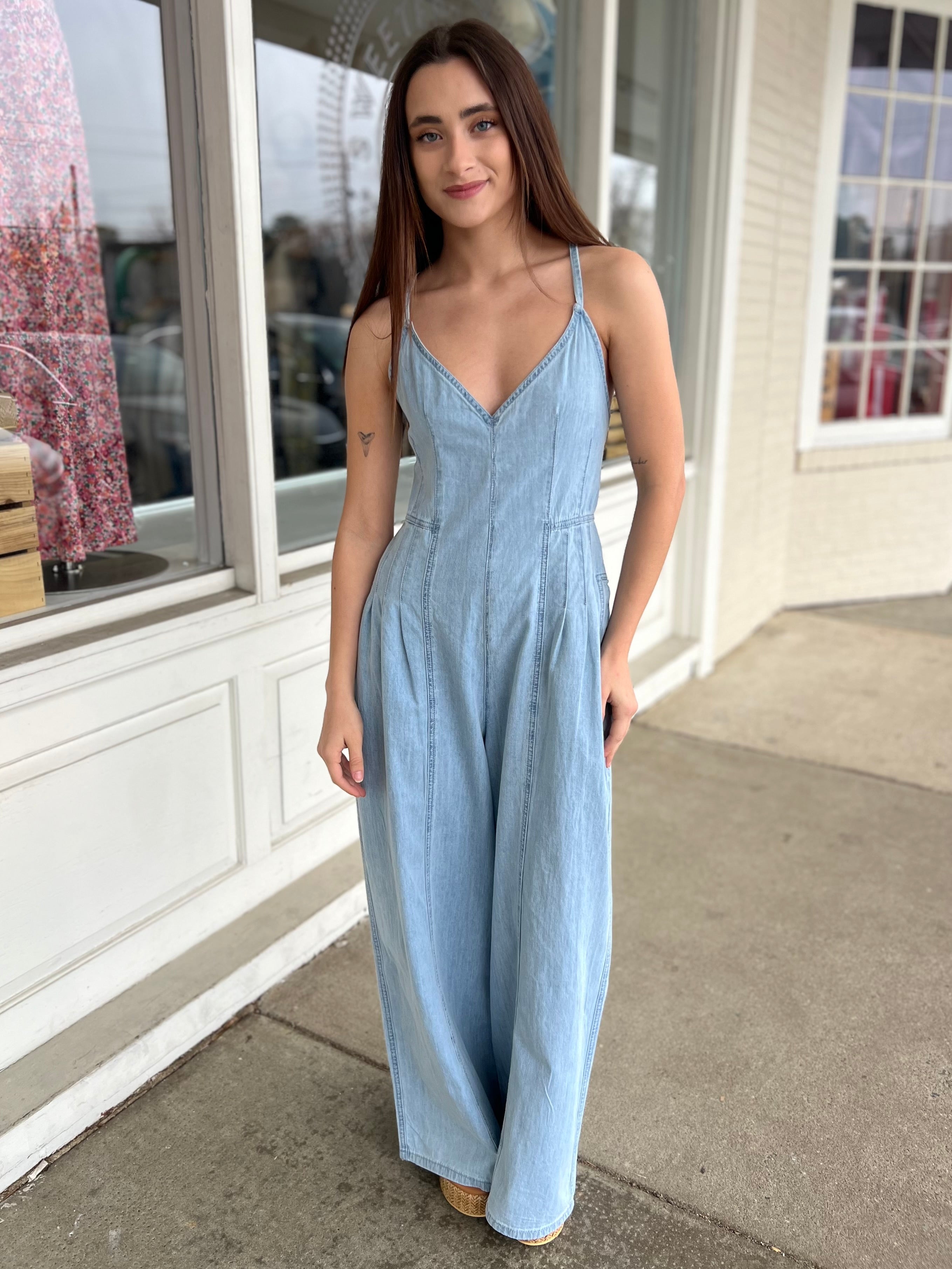 Miou Muse | Luna Chambray Light Denim Jumpsuit | Sweetest Stitch