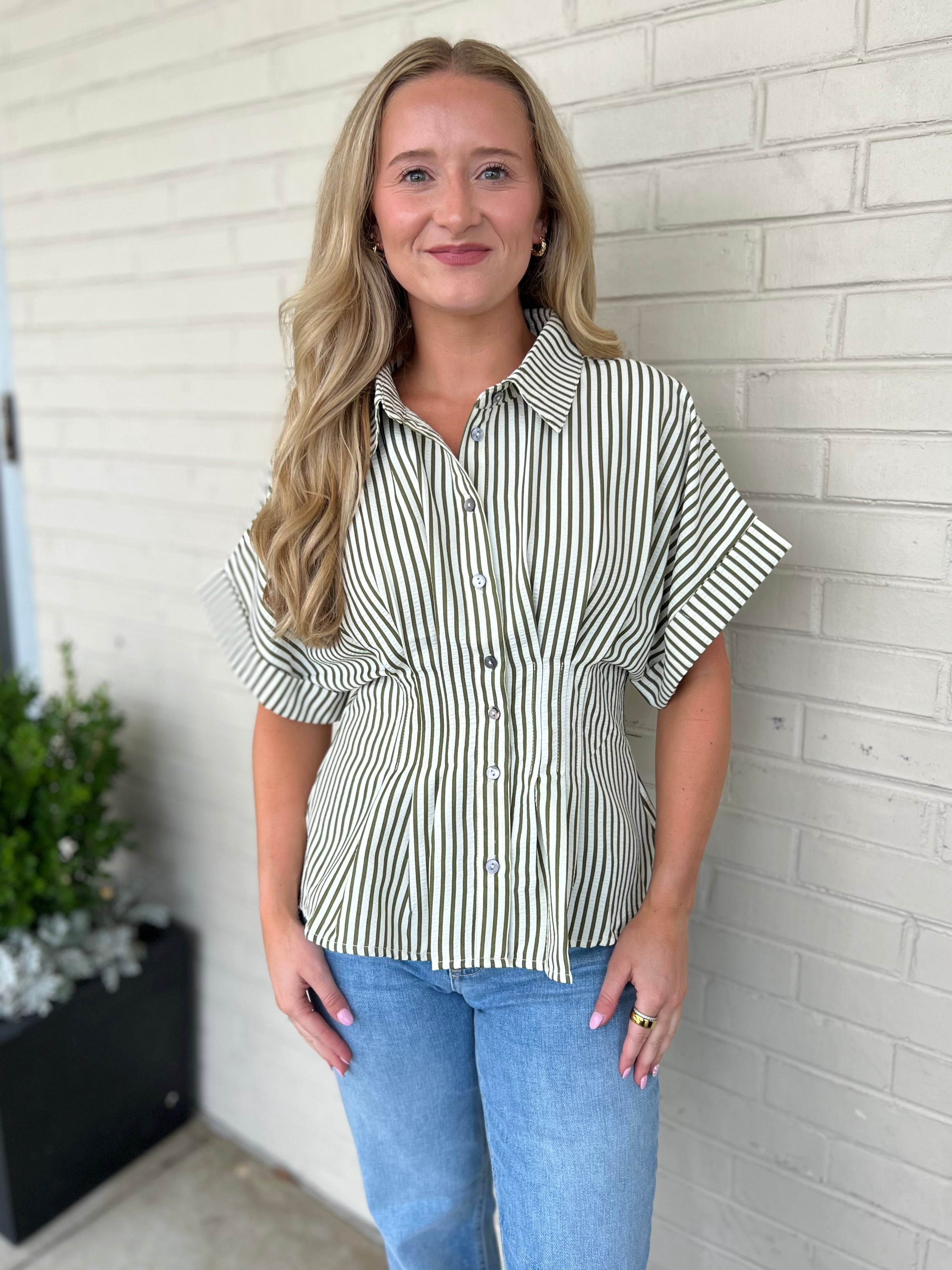 Entro | Lucille Striped Button Up Top | Sweetest Stitch 