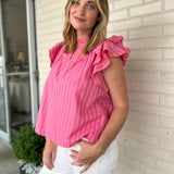 Olivaceous | Missy Stripe Ruffle Sleeve Shirt | Sweetest Stitch 