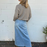 By Together | Light Wash Denim Midi Skirt | Sweetest Stitch