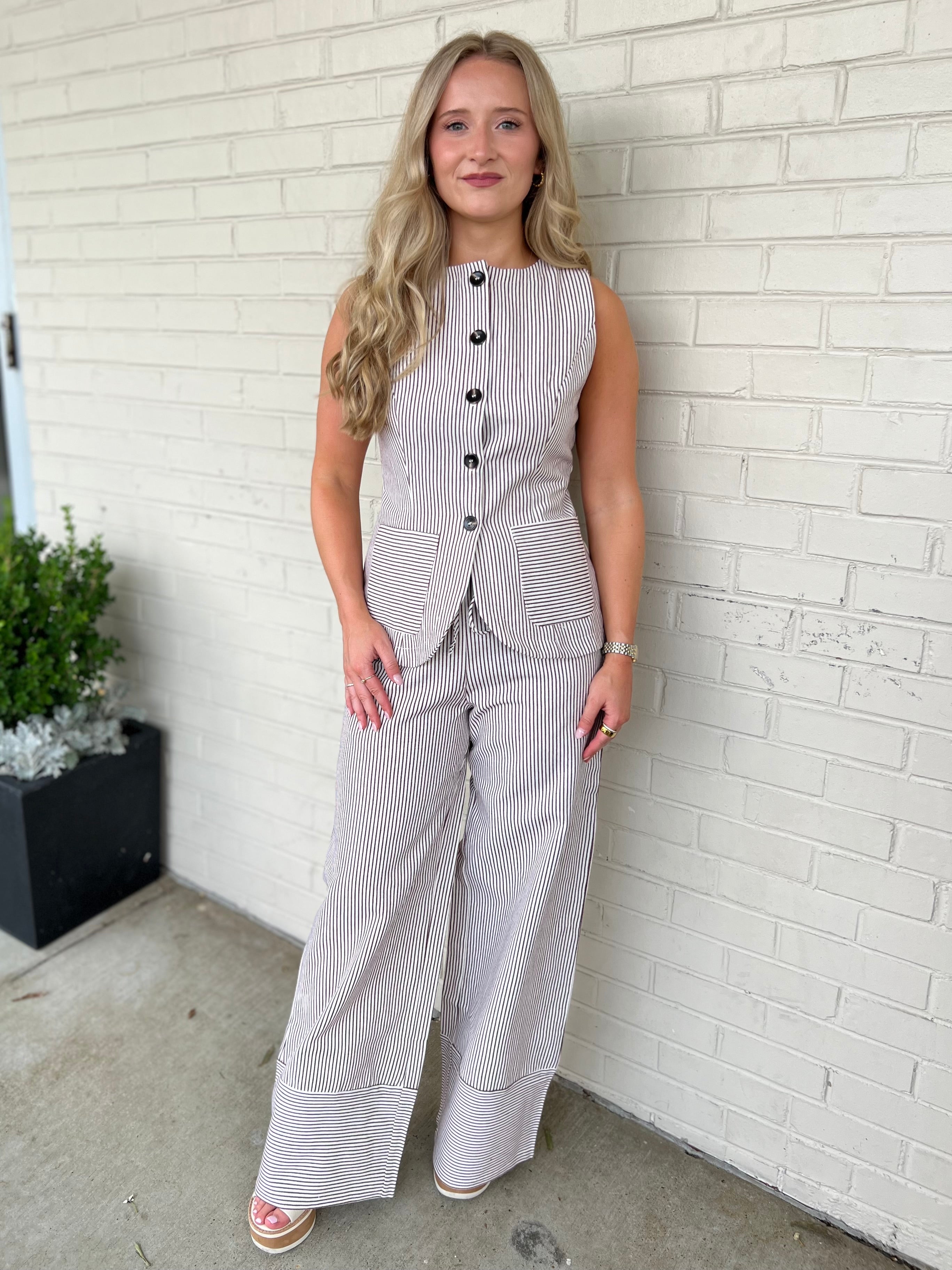 Fore | Valerie Wide Leg Striped Pants | Sweetest Stitch Boutique
