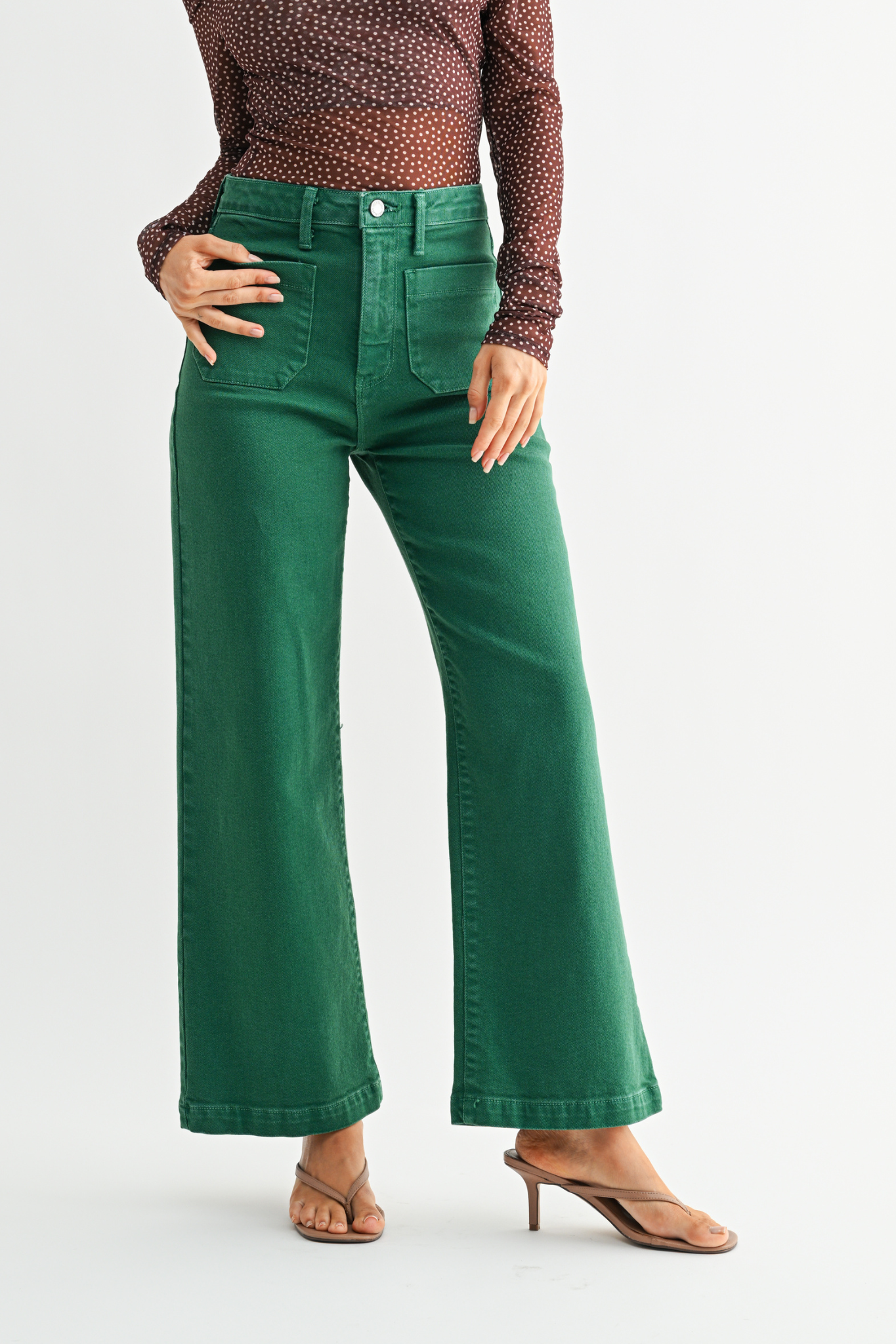 Just Black Denim | Emmy Wide Leg Jeans - Green | Sweetest Stitch
