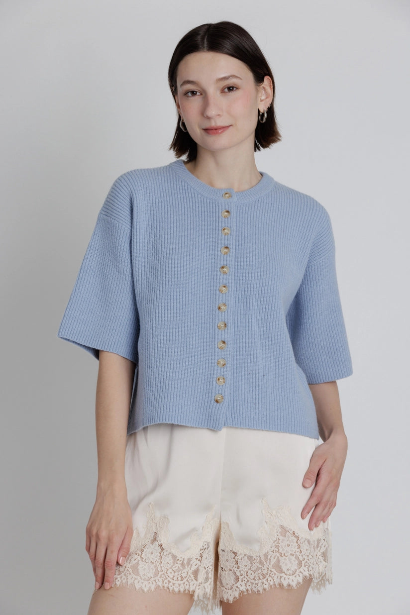 Aureum | Gemma Short Sleeve Cardigan Blue | Sweetest Stitch Boutique