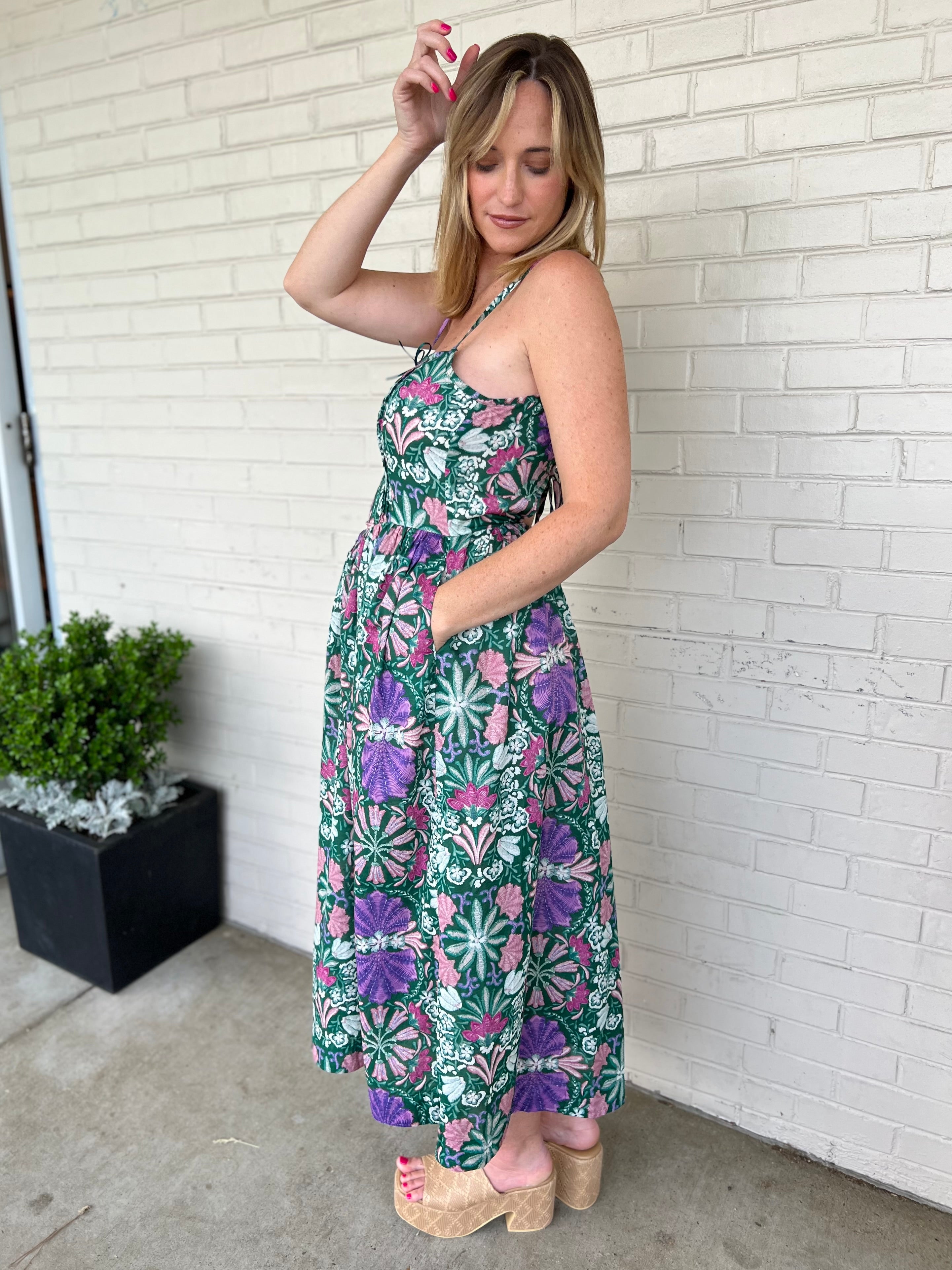 Olivaceous | Mikka Green Floral Midi Dress | Sweetest Stitch