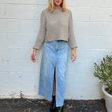 By Together | Light Wash Denim Midi Skirt | Sweetest Stitch