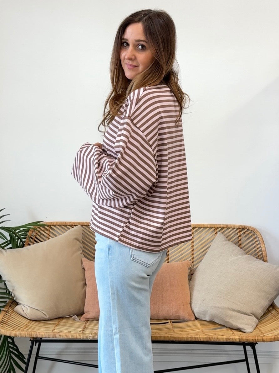 Olivaceous | Anna Striped Oversized Tee | Sweetest Stitch Boutique
