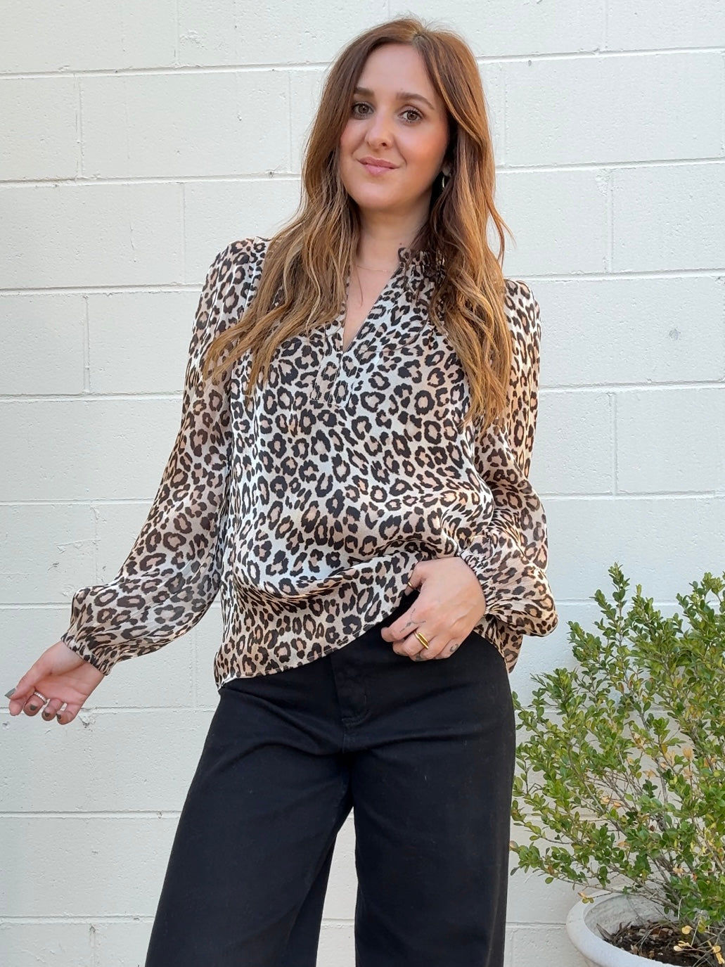 Current Air | Leopard Long Sleeve V-Neck Top | Sweetest Stitch
