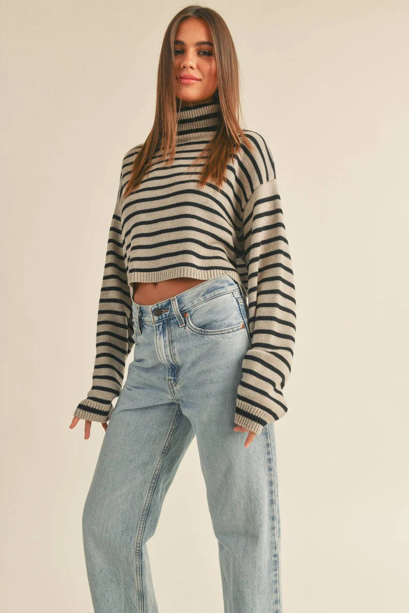 Miou Muse | Striped Turtleneck Cropped Sweater | Sweetest Stitch
