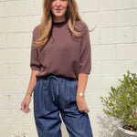 Miou Muse | Short Sleeve Knit Top Brown | Sweetest Stitch Boutique