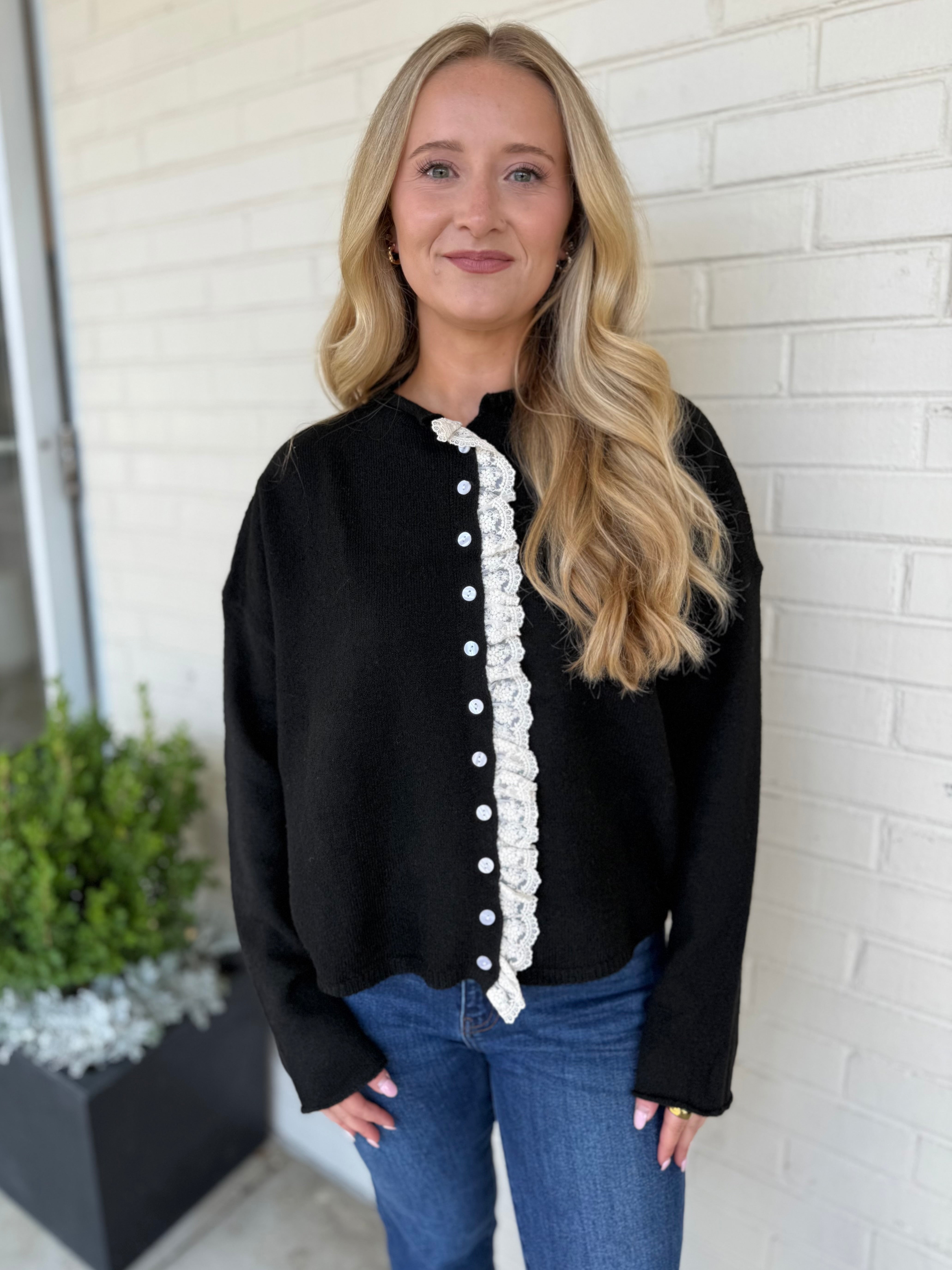 Miou Muse | Emily Lace Button Front Cardigan | Sweetest Stitch