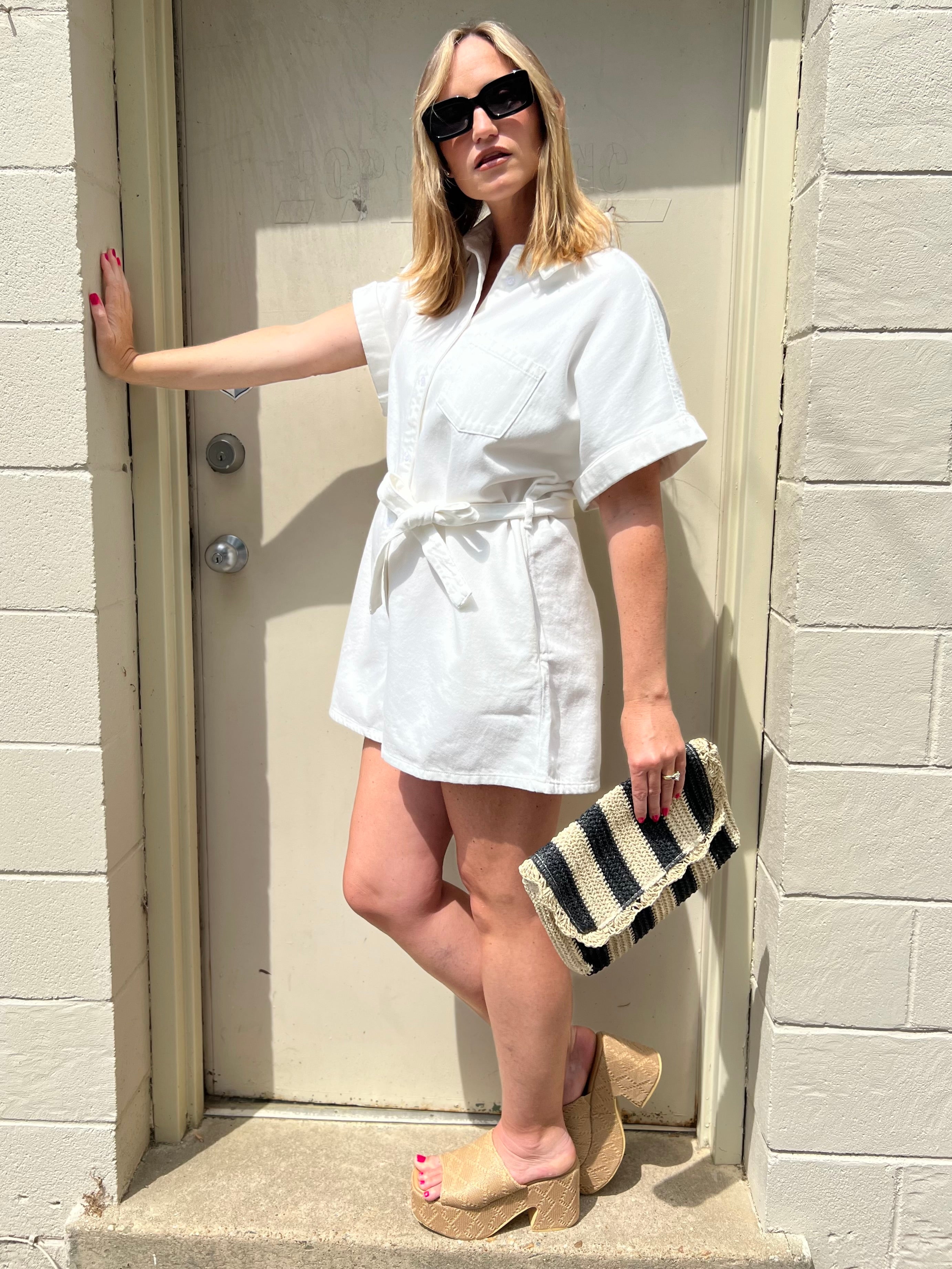 Miou Muse | Audrey White Denim Romper | Sweetest Stitch
